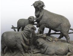 19th Century Jules Moigniez French Bronze Grouping of Ram or Sheep Family