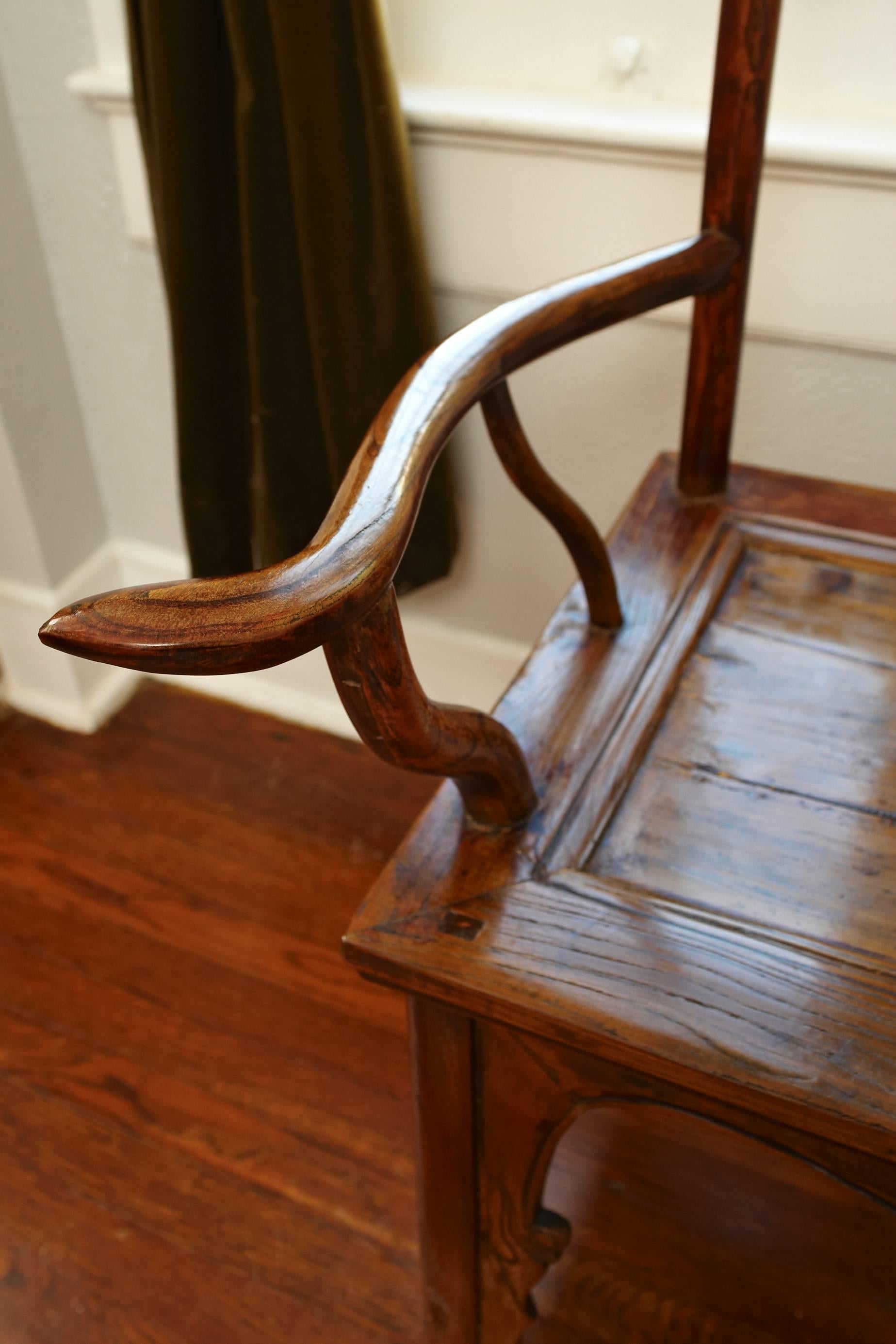 19th Century Pair of Elmwood 'Official's Hat' Yoke Back Armchairs, Guanmaoyi