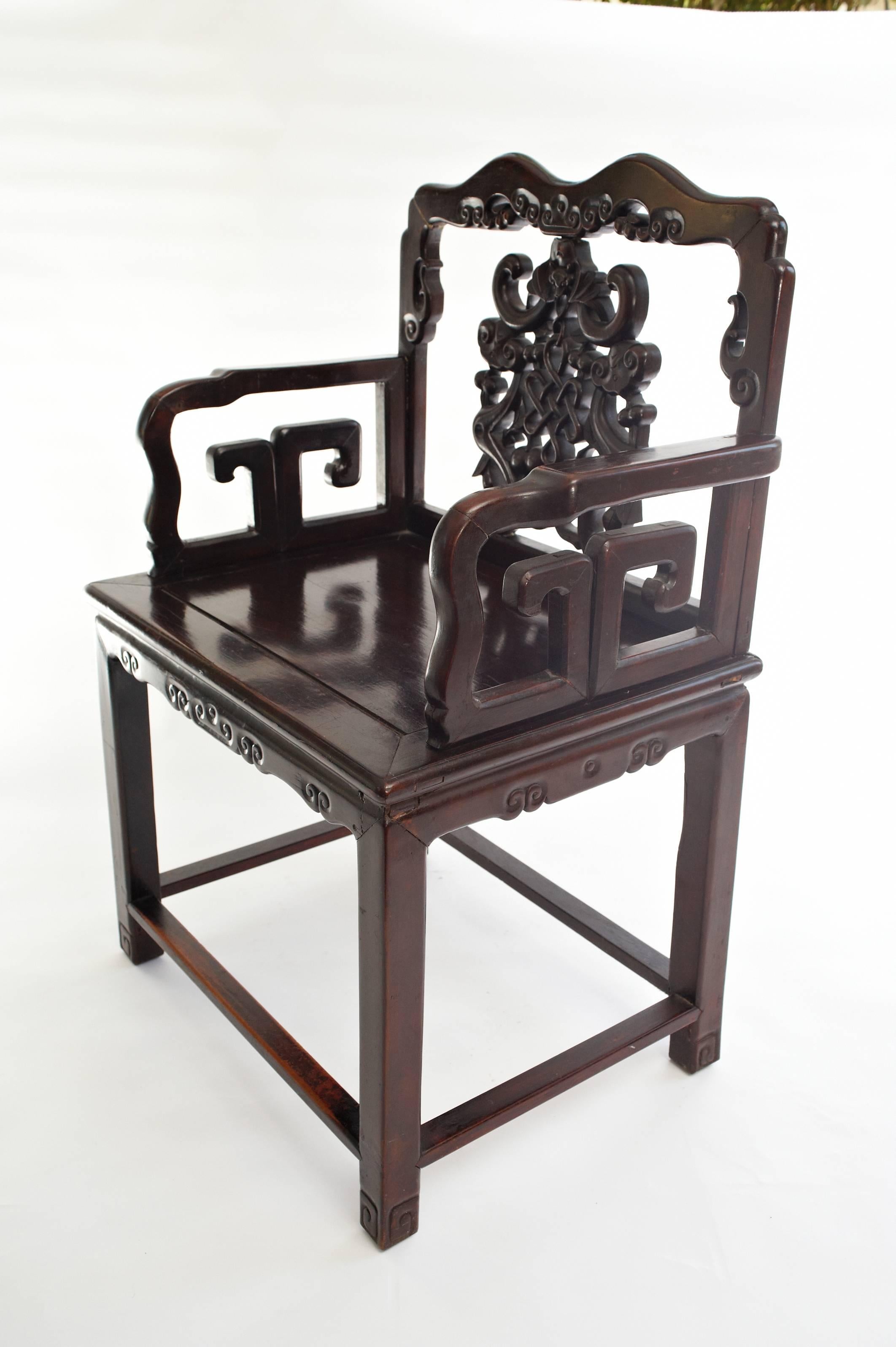 Chinese Export Qing Dynasty Rosewood Carved Chinese Armchairs