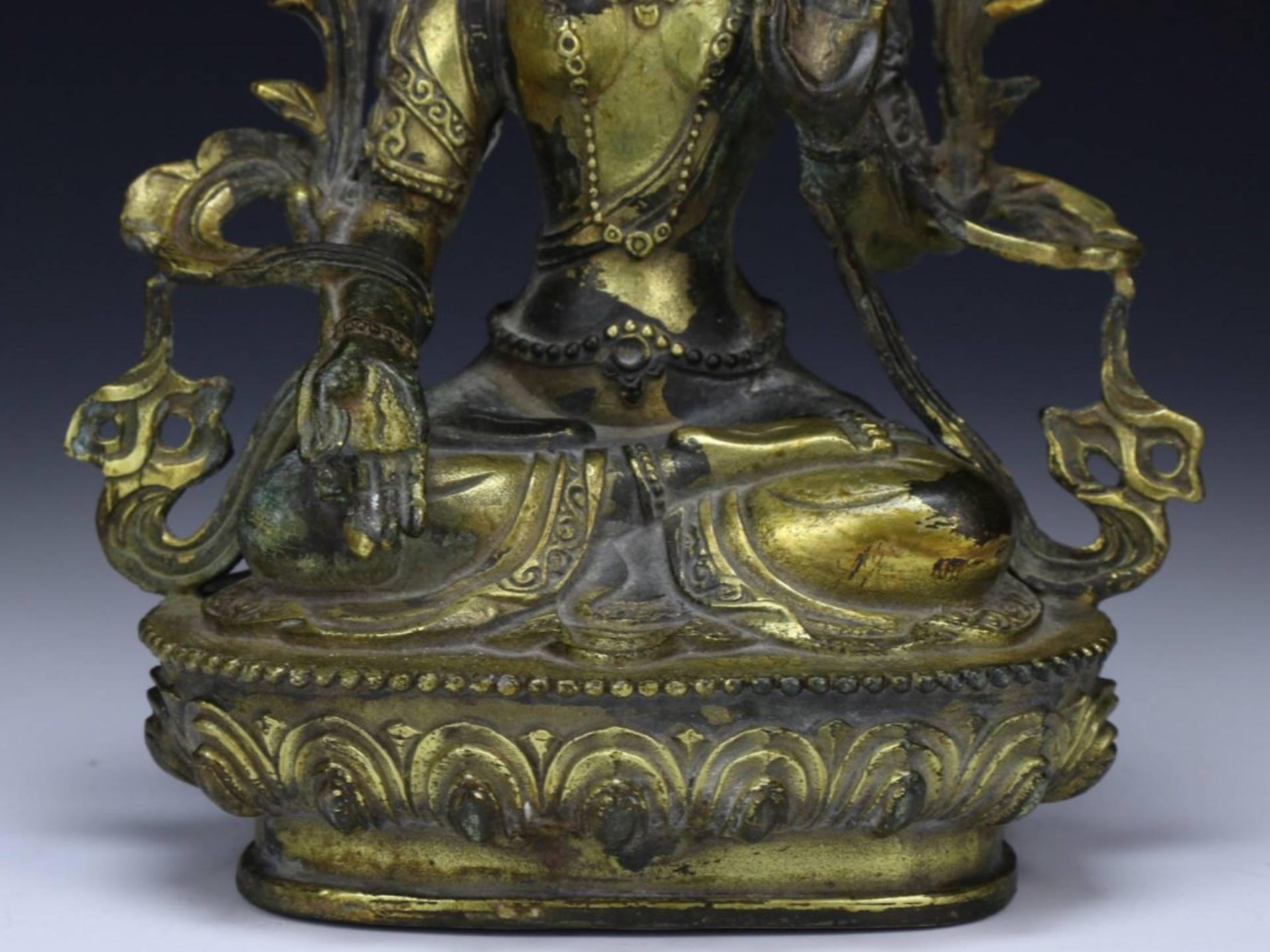 Chinese Export Sino Tibetan Gilt Bronze Buddha or Tara, 19th Century