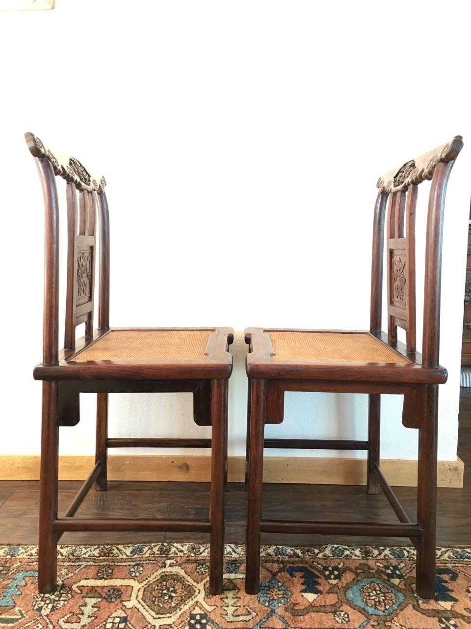 Rosewood 19th Century Chinese Rose Wood Pair of Sidechairs Qing Dynasty