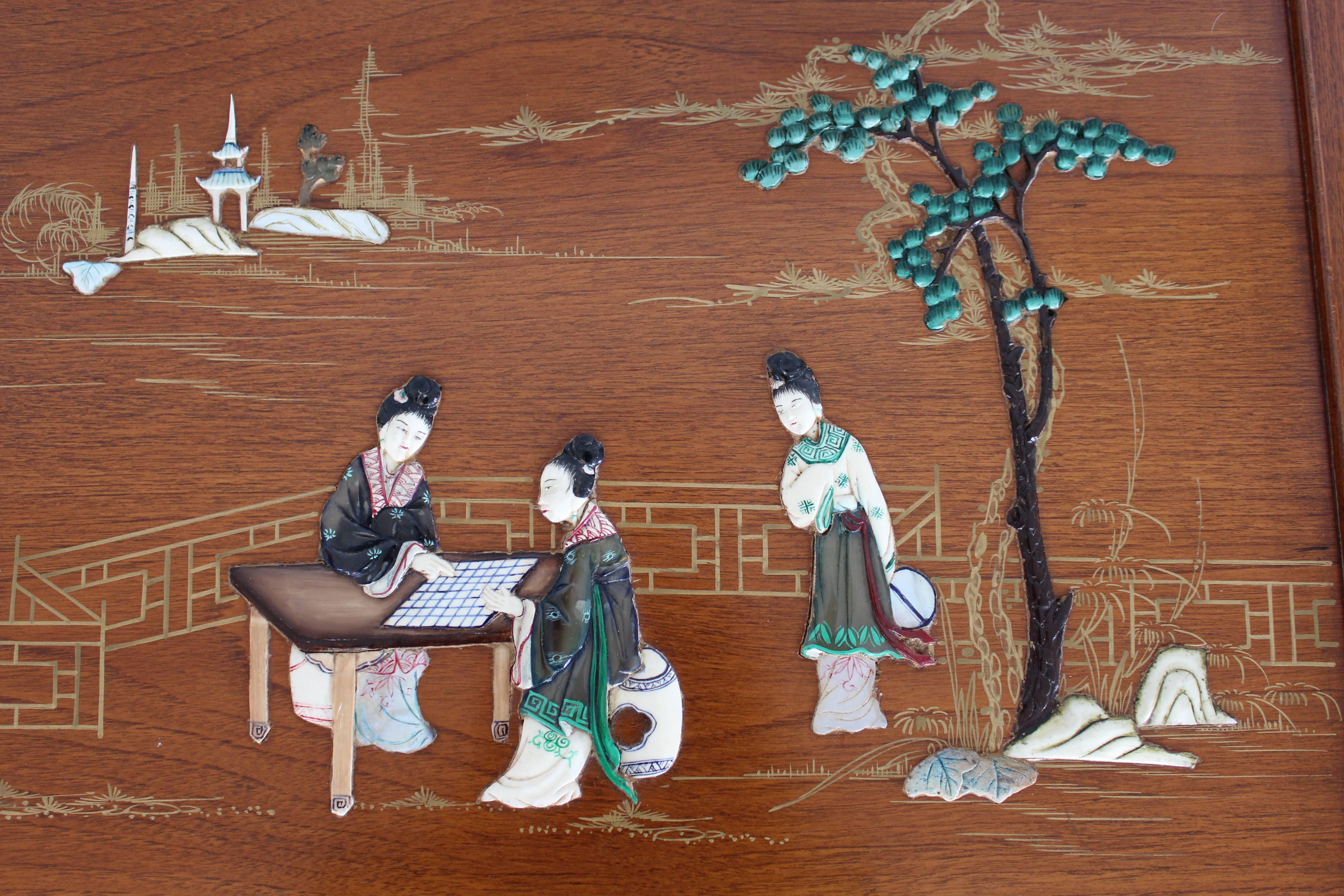 Mid-Century Chinese Scenic Inlay Rosewood Coffee Table  In Good Condition In Dallas, TX