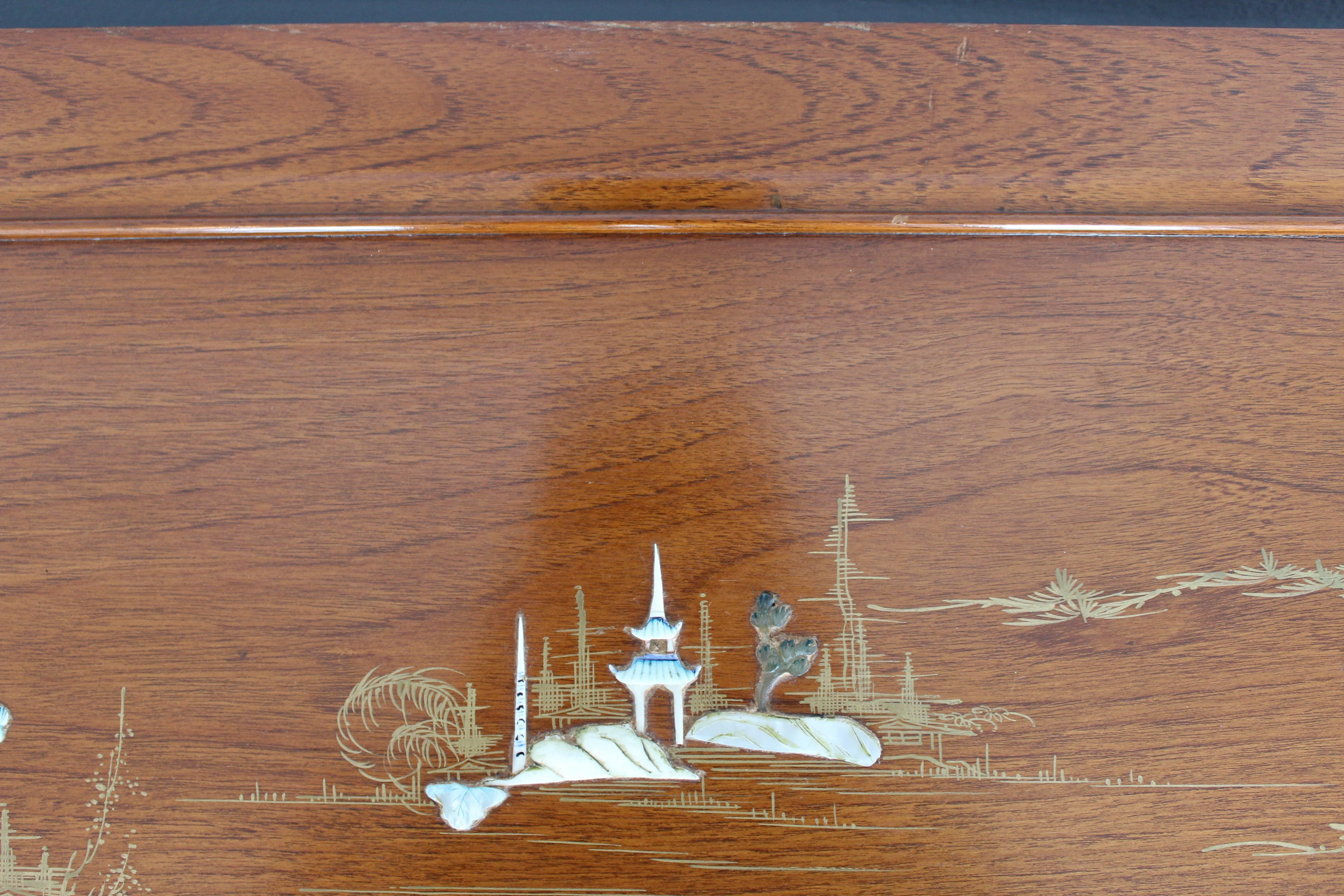 Mid-20th Century Mid-Century Chinese Scenic Inlay Rosewood Coffee Table 