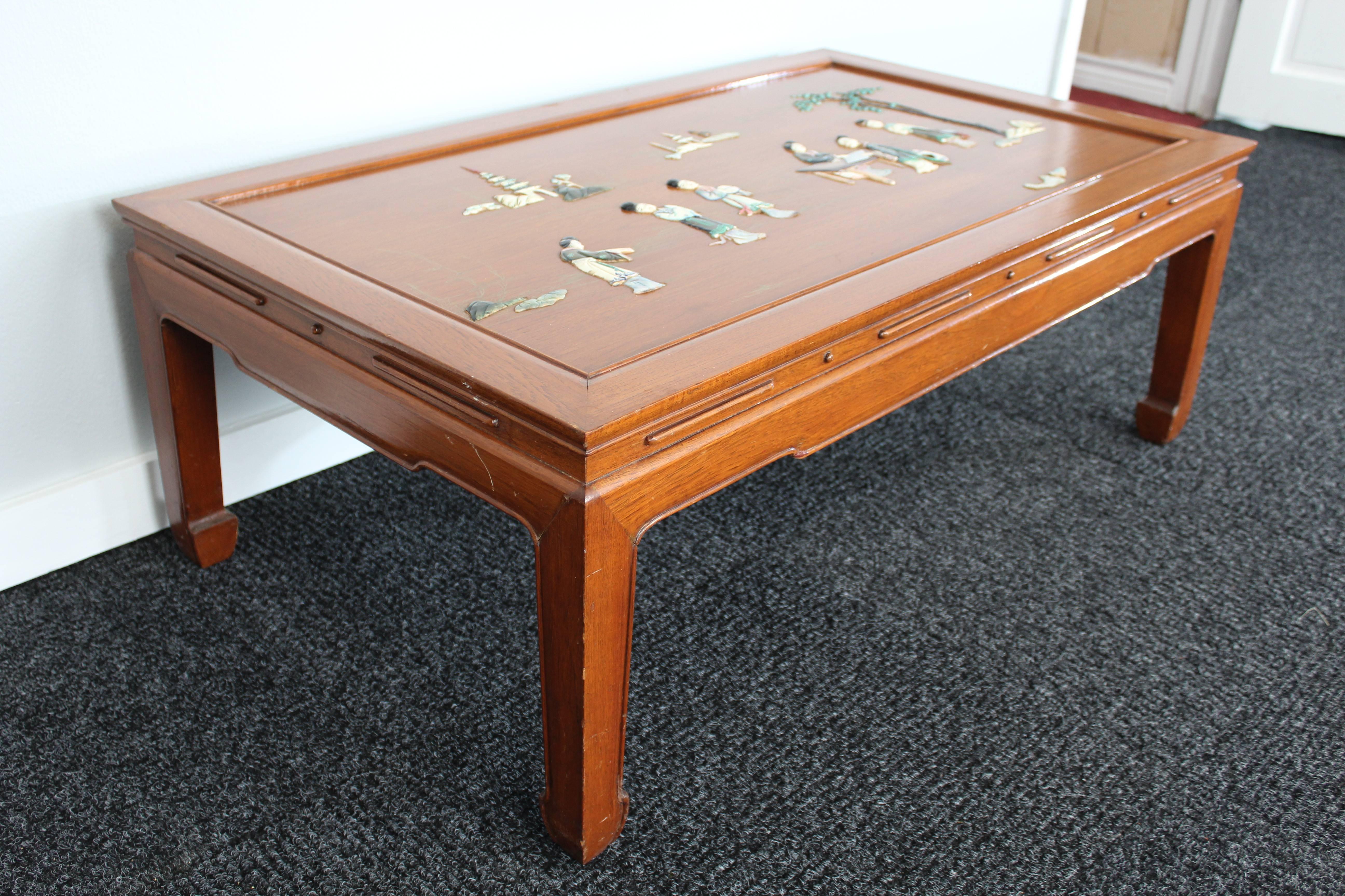 Mid-Century Chinese Scenic Inlay Rosewood Coffee Table  2