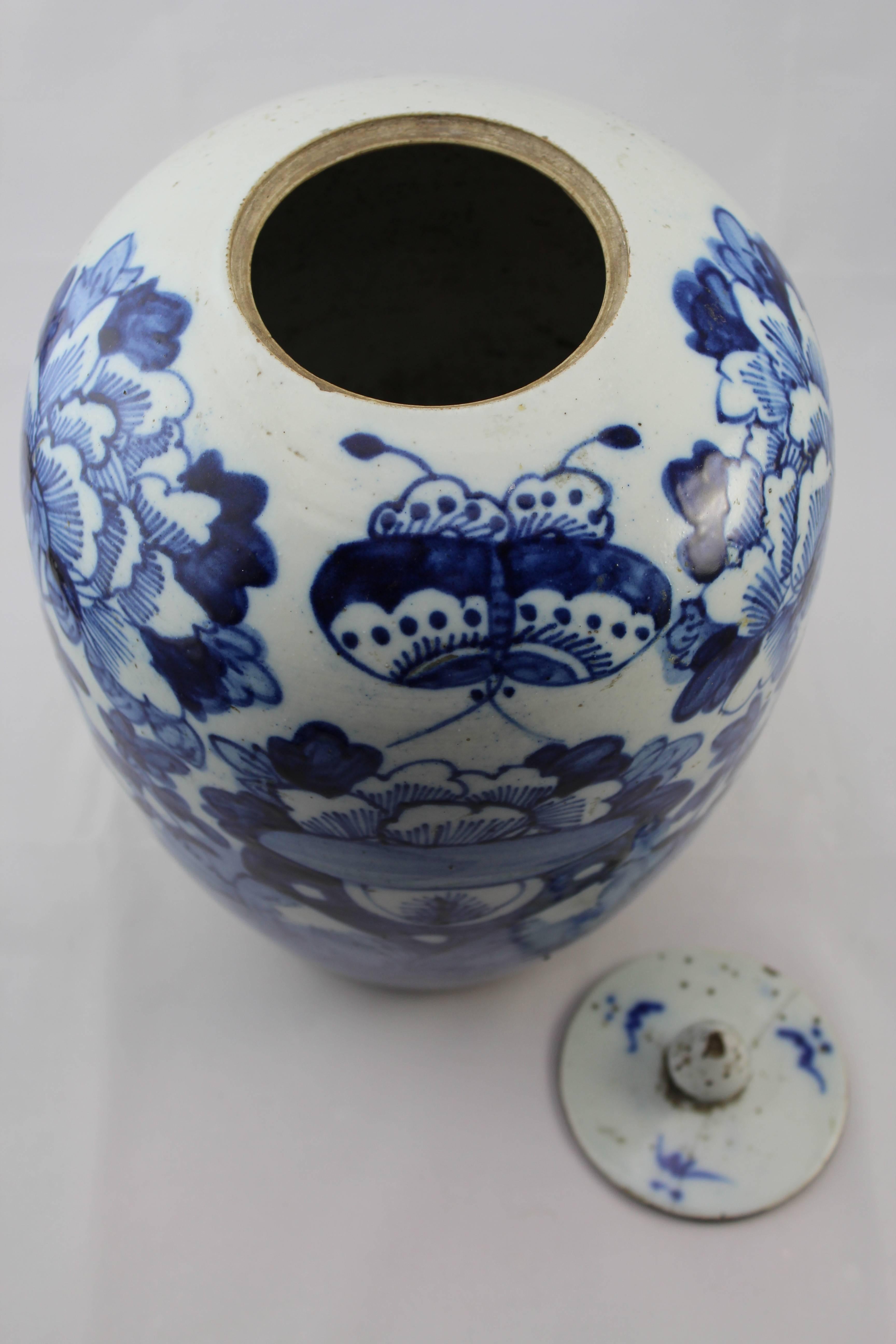 Hand-Crafted Chinese Blue and White Export Lidded Ginger Jar