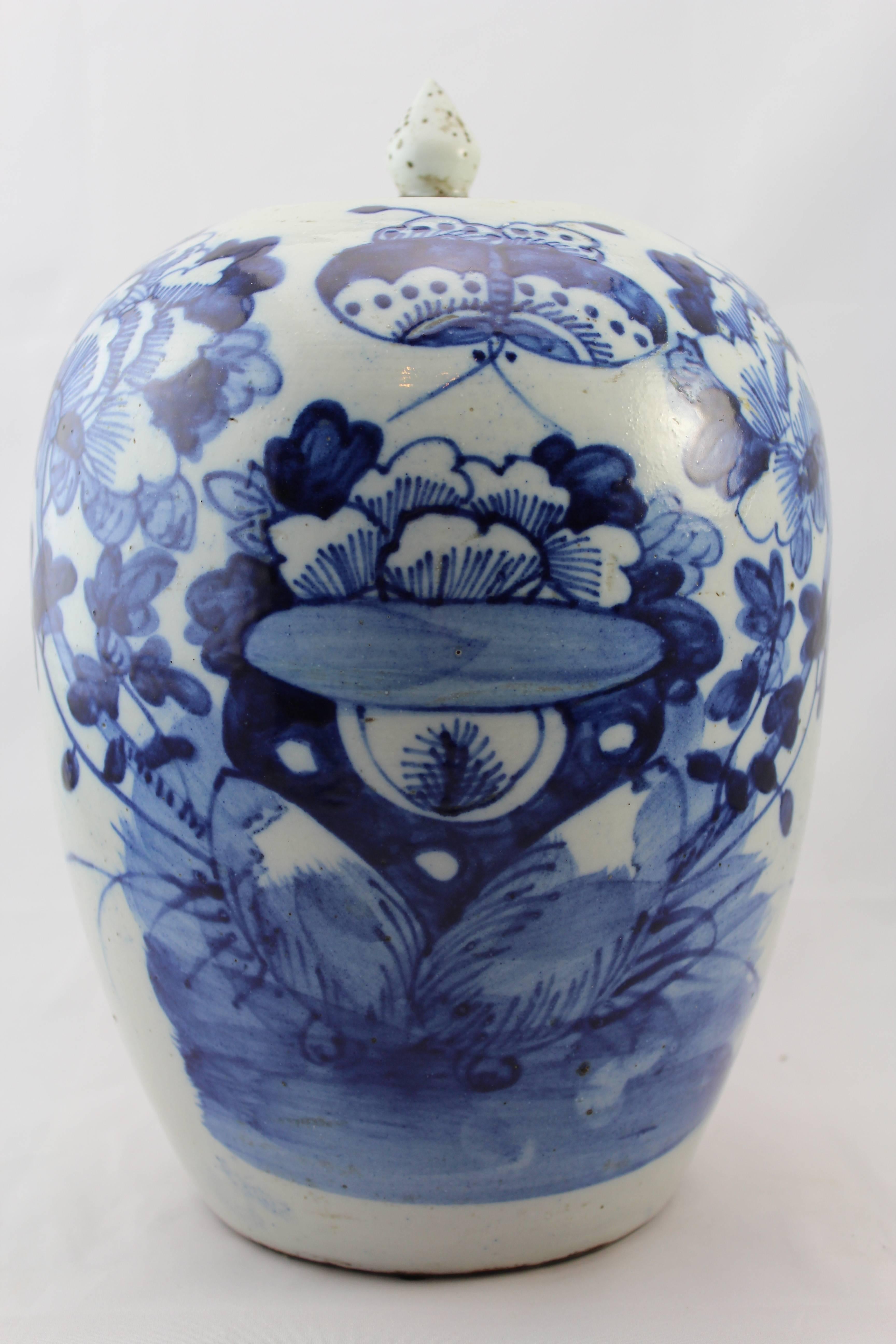 19th Century Chinese Blue and White Export Lidded Ginger Jar