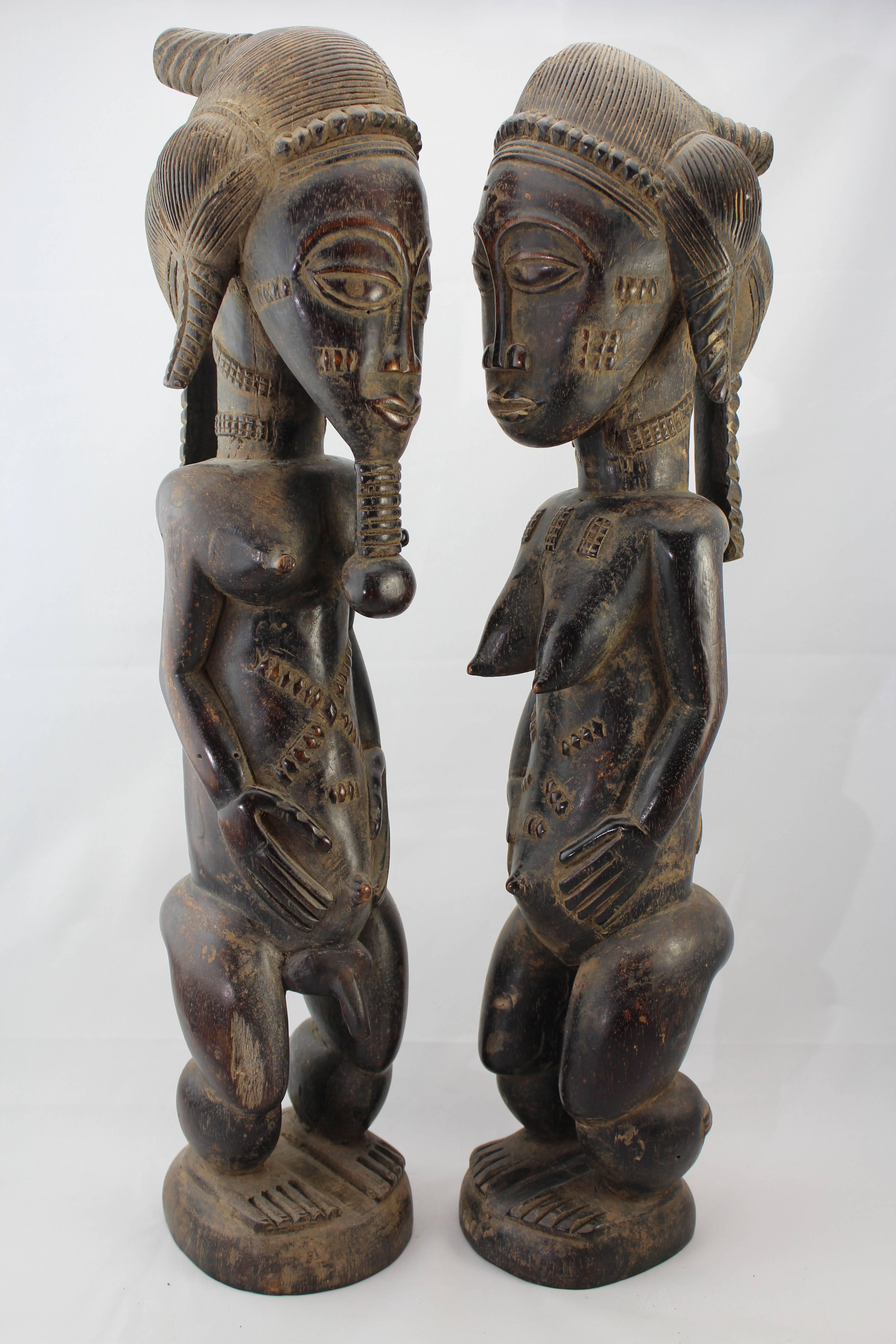 Outsider Art 20th Century or Earlier Large Baule Cote D'Ivoire Male and Female Figures