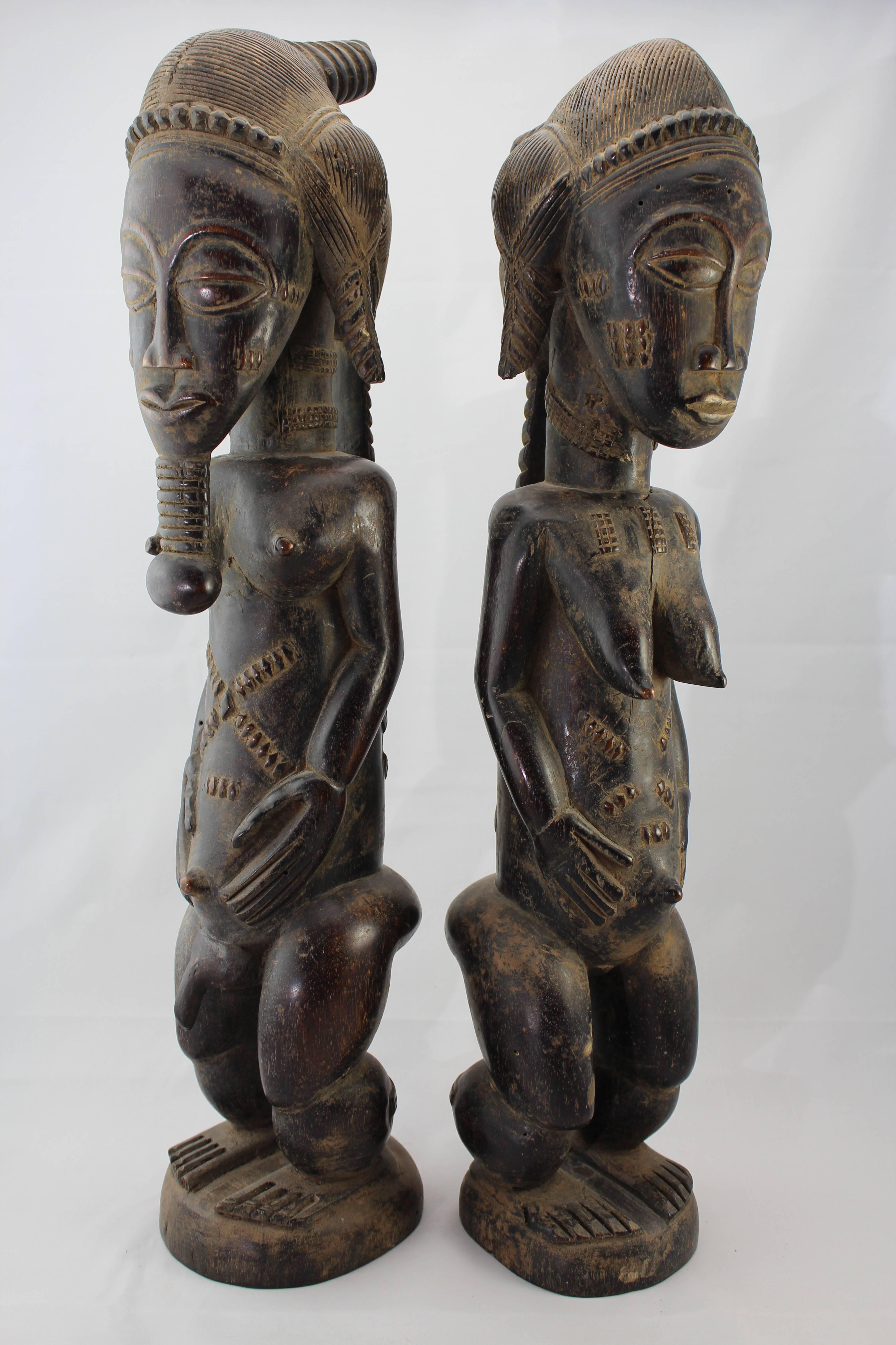 Ivorian 20th Century or Earlier Large Baule Cote D'Ivoire Male and Female Figures