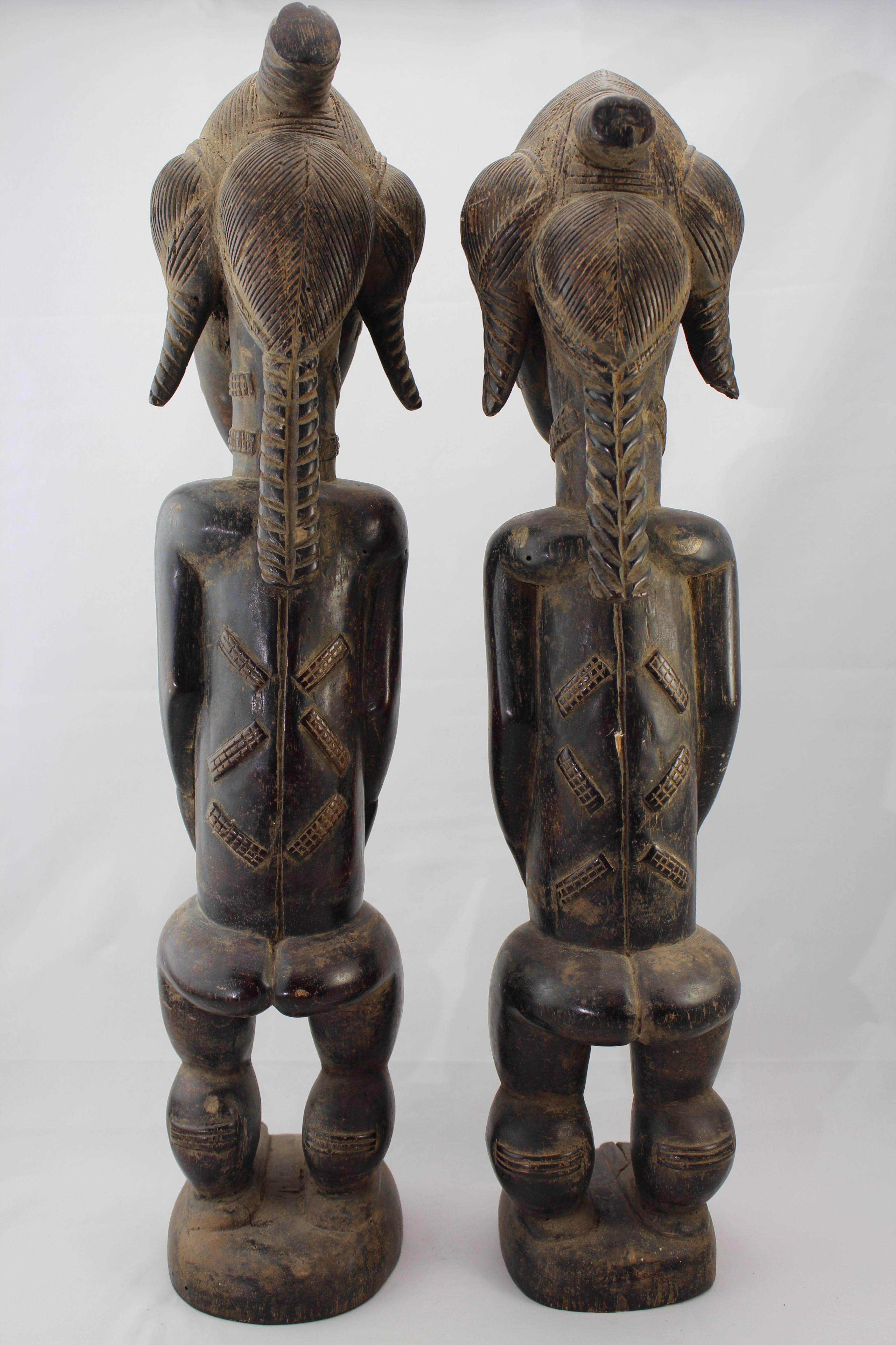 Hand-Carved 20th Century or Earlier Large Baule Cote D'Ivoire Male and Female Figures