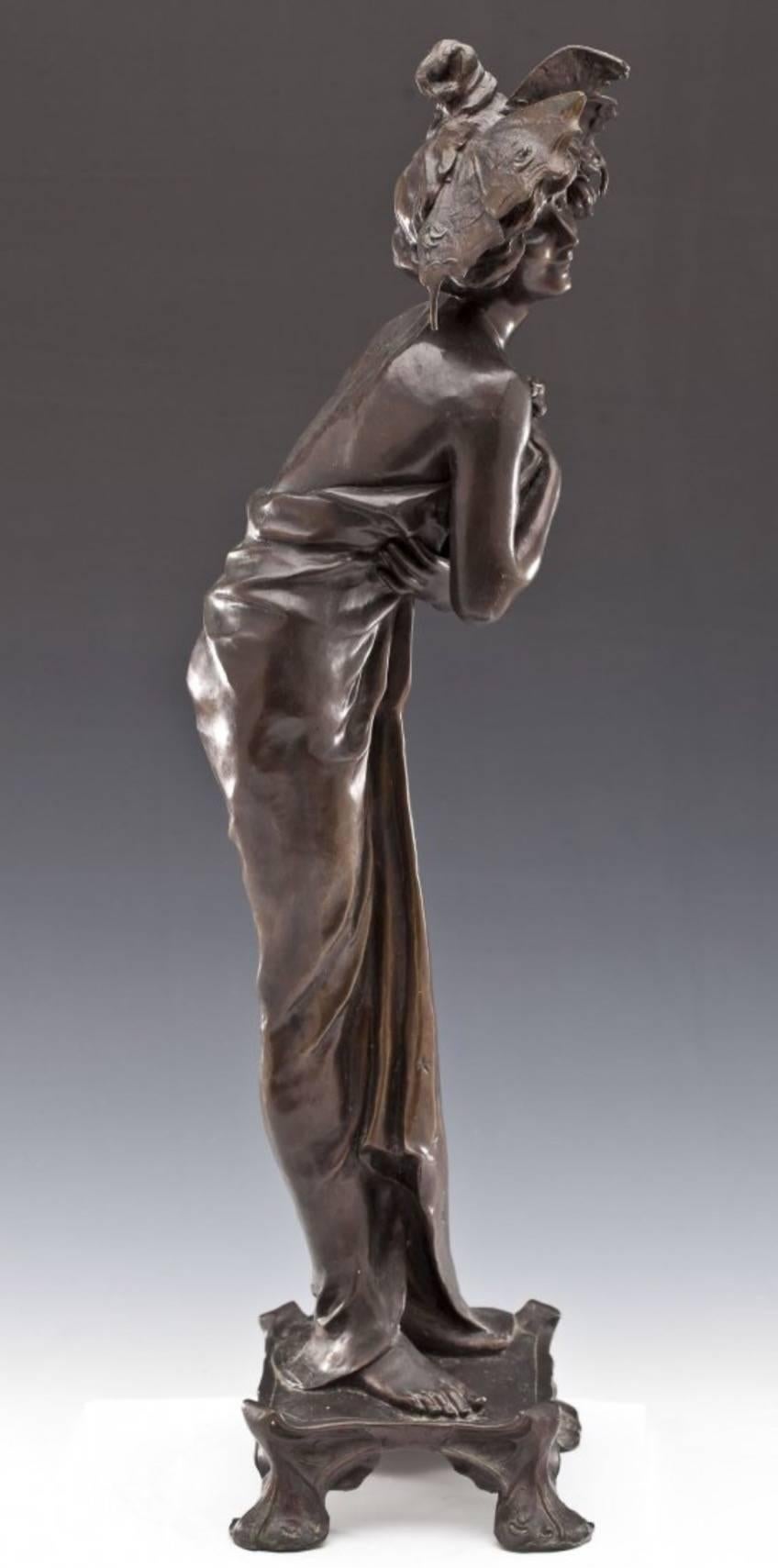 Lucien Charles Edouard Alliot (French, 1877-1967). Art Nouveau bronze sculpture of Phalene. 