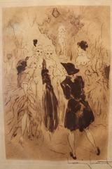 Three Louis Icart Sepia Etchings "La Nuit et le Moment, " 1946