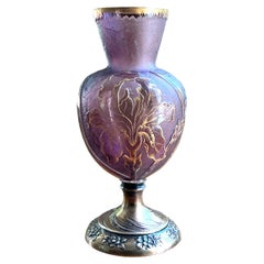 Daum Nancy silvered Pedestal Cameo Glass Cabinet Vase