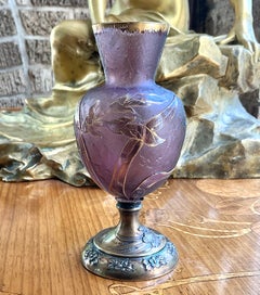 Daum Nancy silvered Pedestal Cameo Glass Cabinet Vase