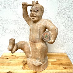 Han Dynasty Polychromed Pottery Drummer