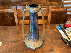 Loetz Cobalt Papillon Iridescent Bronze Mounted Vase