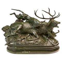 Antoine Louis Barye, scultura in bronzo “Cervo attaccato da due segugi”