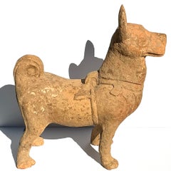 Grande scultura funeraria in ceramica rossa della dinastia Han raffigurante un cane, testata da TL