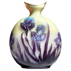 Emile Galle Monumental Irises Pilgrims Cameo Art Nouveau Glass Vase