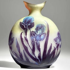 Emile Galle Monumental Irises Pilgrims Cameo Art Nouveau Glass Vase