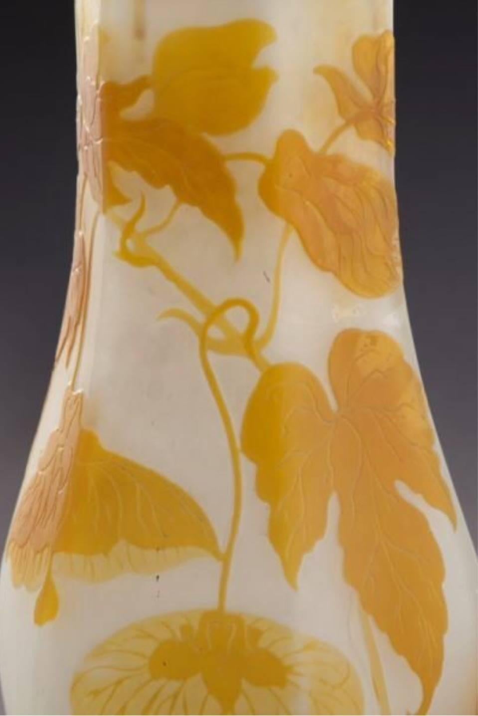 Fired Emile Galle French Cameo Glass Vase, circa 1900