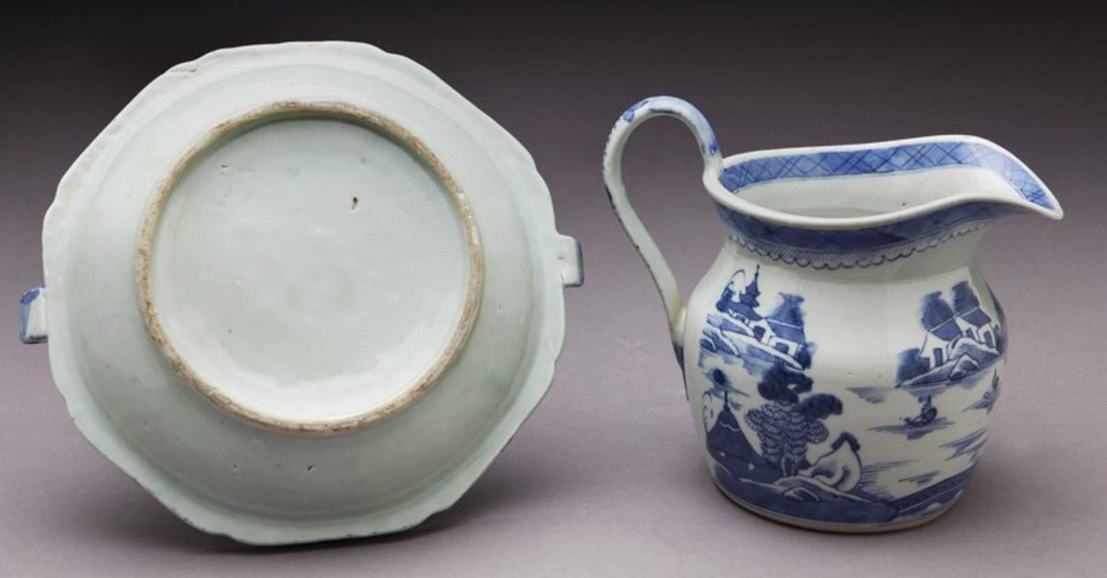 Chinese Export Antique Blue/White Canton Export Porcelain. 19th Century