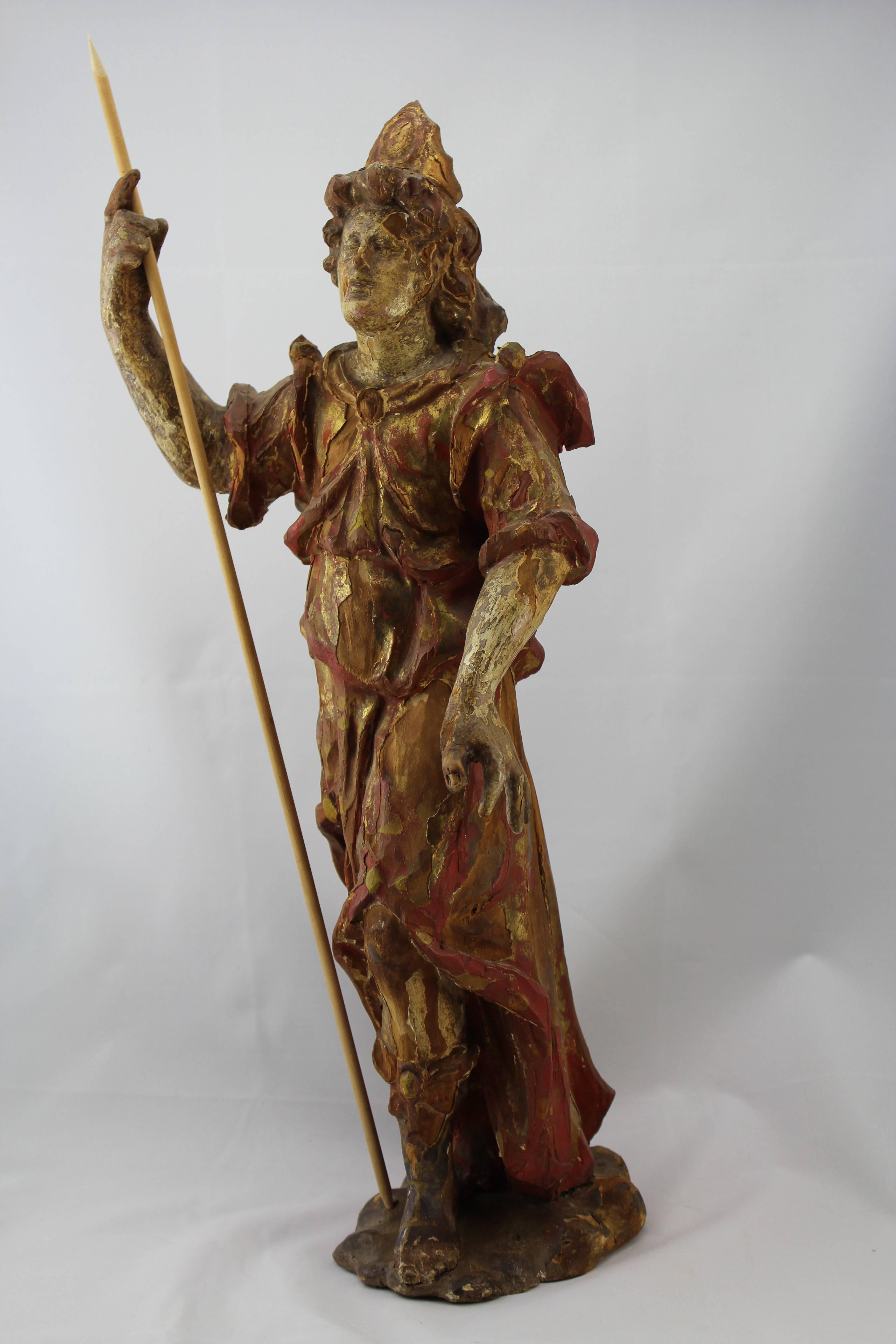 Baroque 17th-18th Century Carved Wood and Polychromed Painted Santos