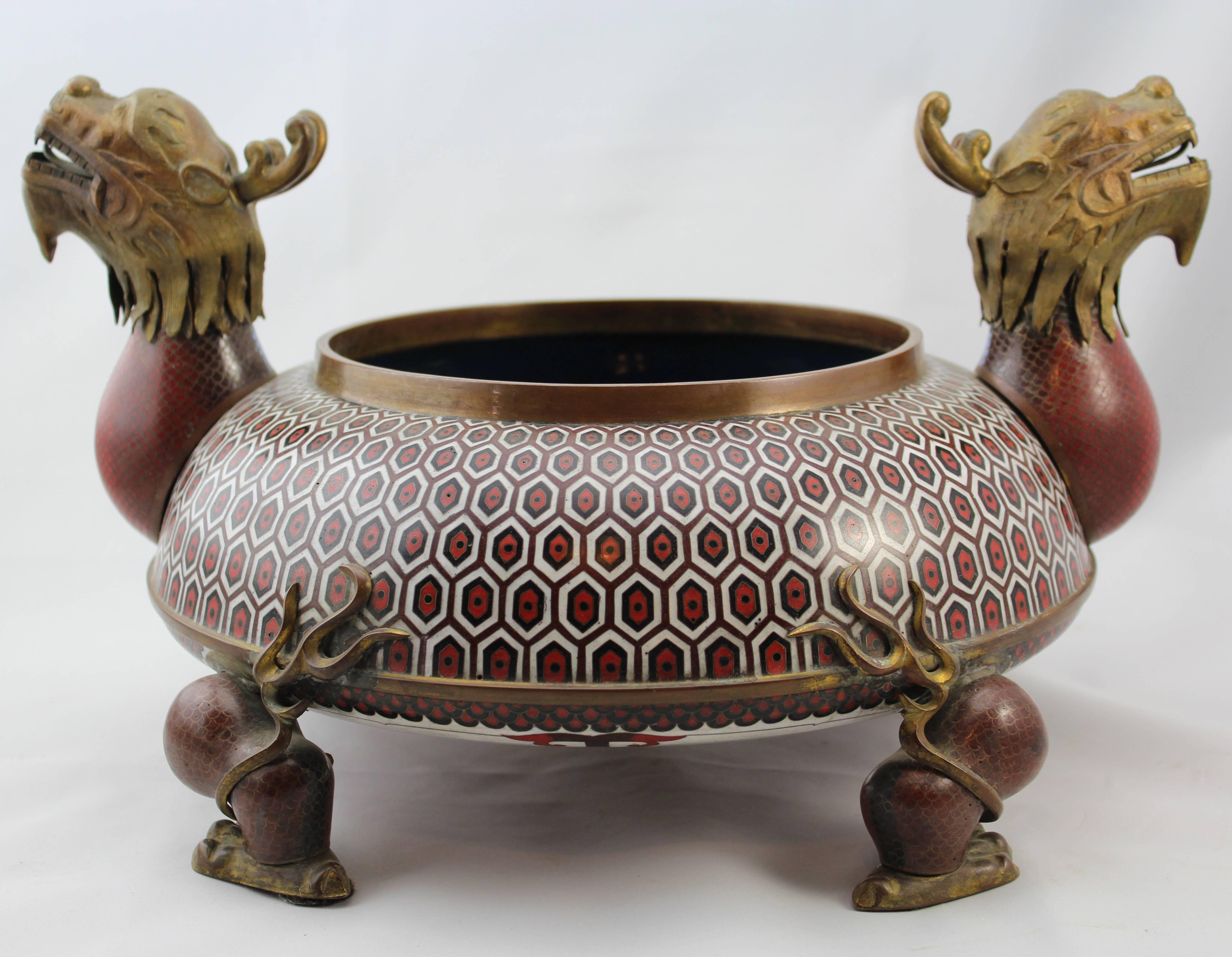 Chinese Rare and Important Imperial Cloisonne Archaistic Two-Piece Dragon Planter-Gui