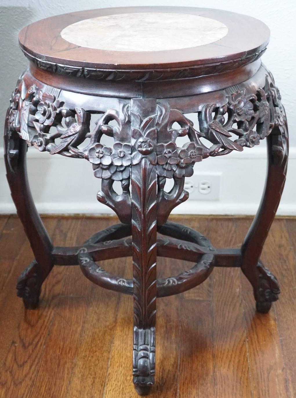Chinese Export 19th Century Chinese Rosewood and Marble Carved Stand, Qing Dynasty