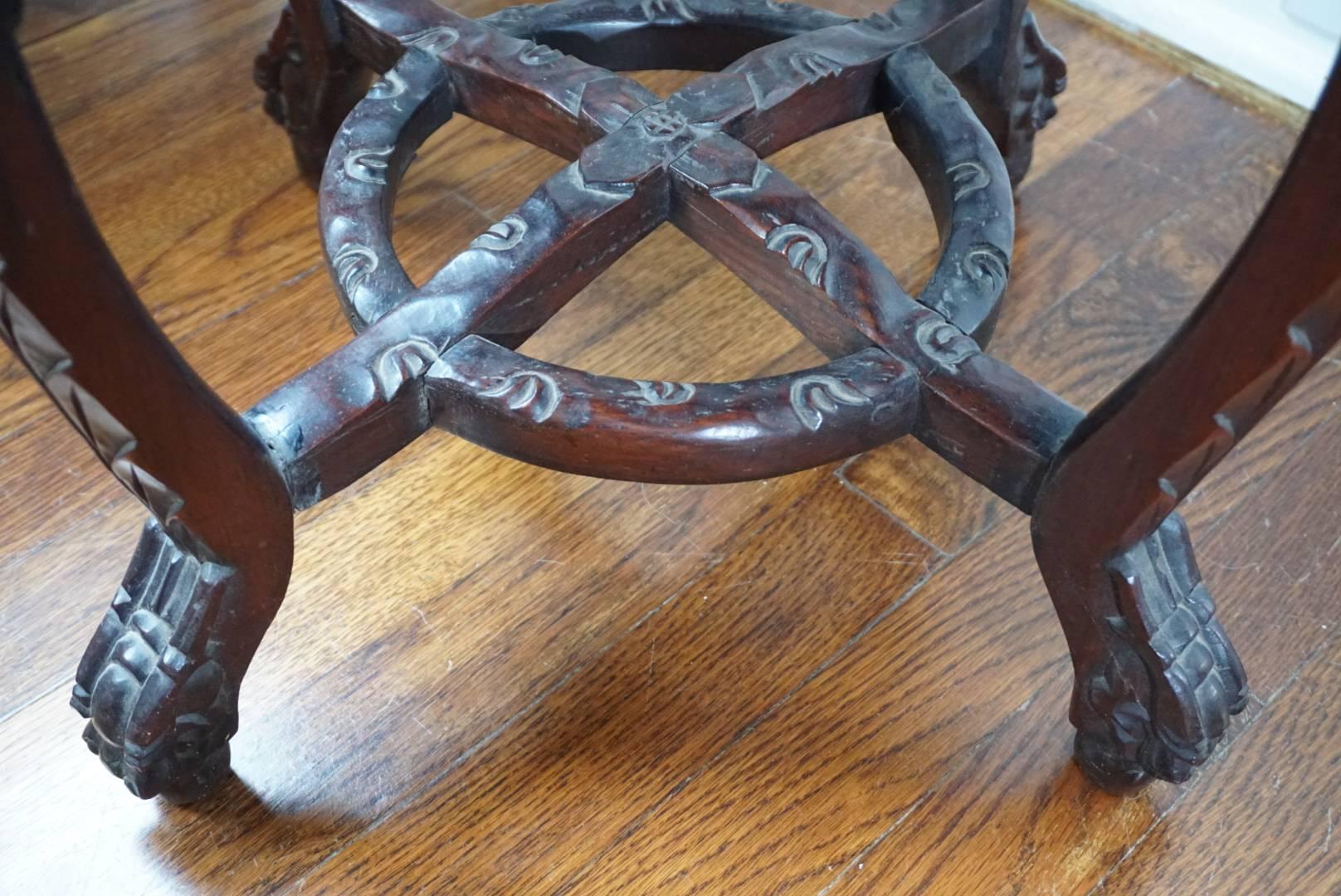 19th Century Chinese Rosewood and Marble Carved Stand, Qing Dynasty In Excellent Condition In Dallas, TX