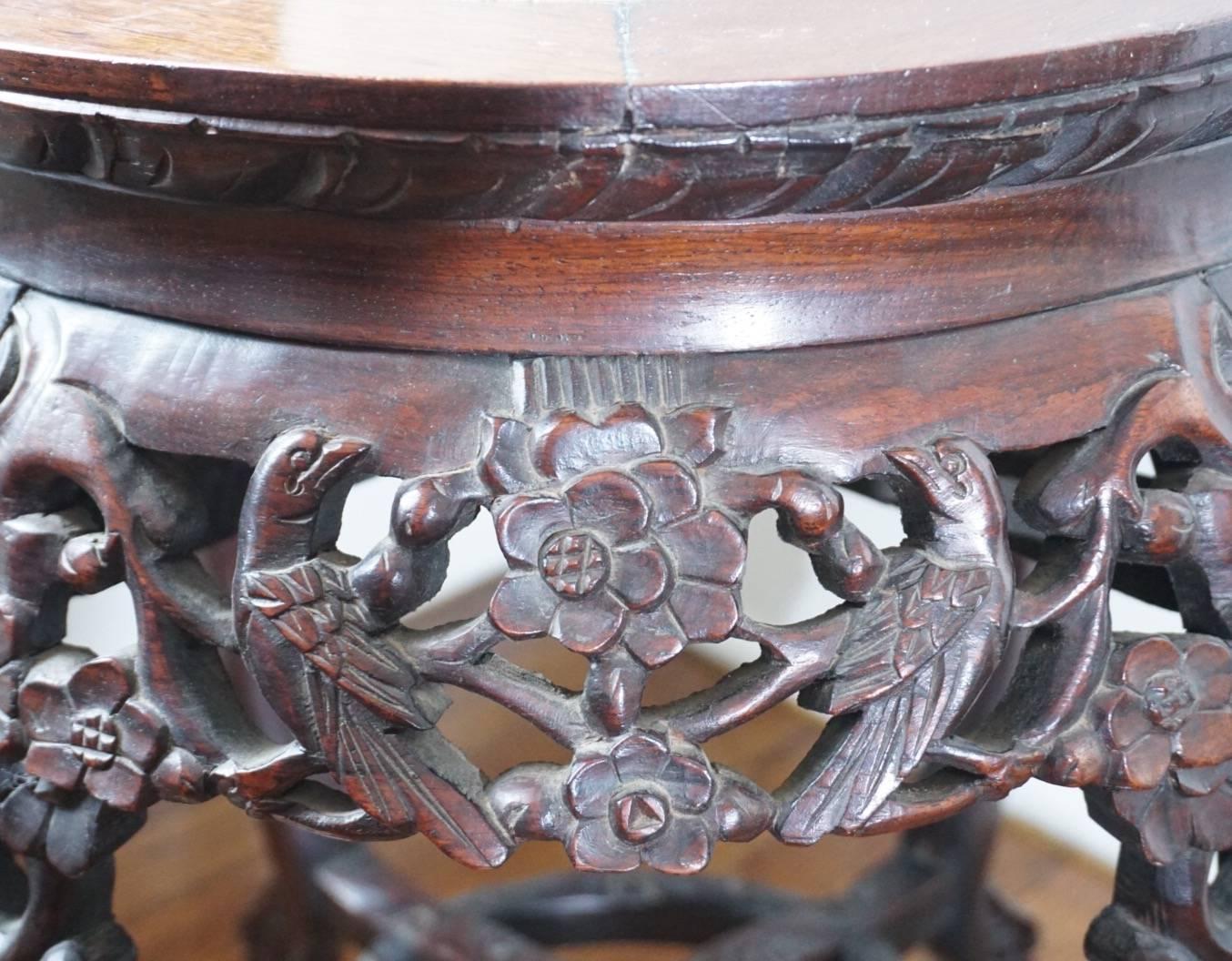 19th Century Chinese Rosewood and Marble Carved Stand, Qing Dynasty 1