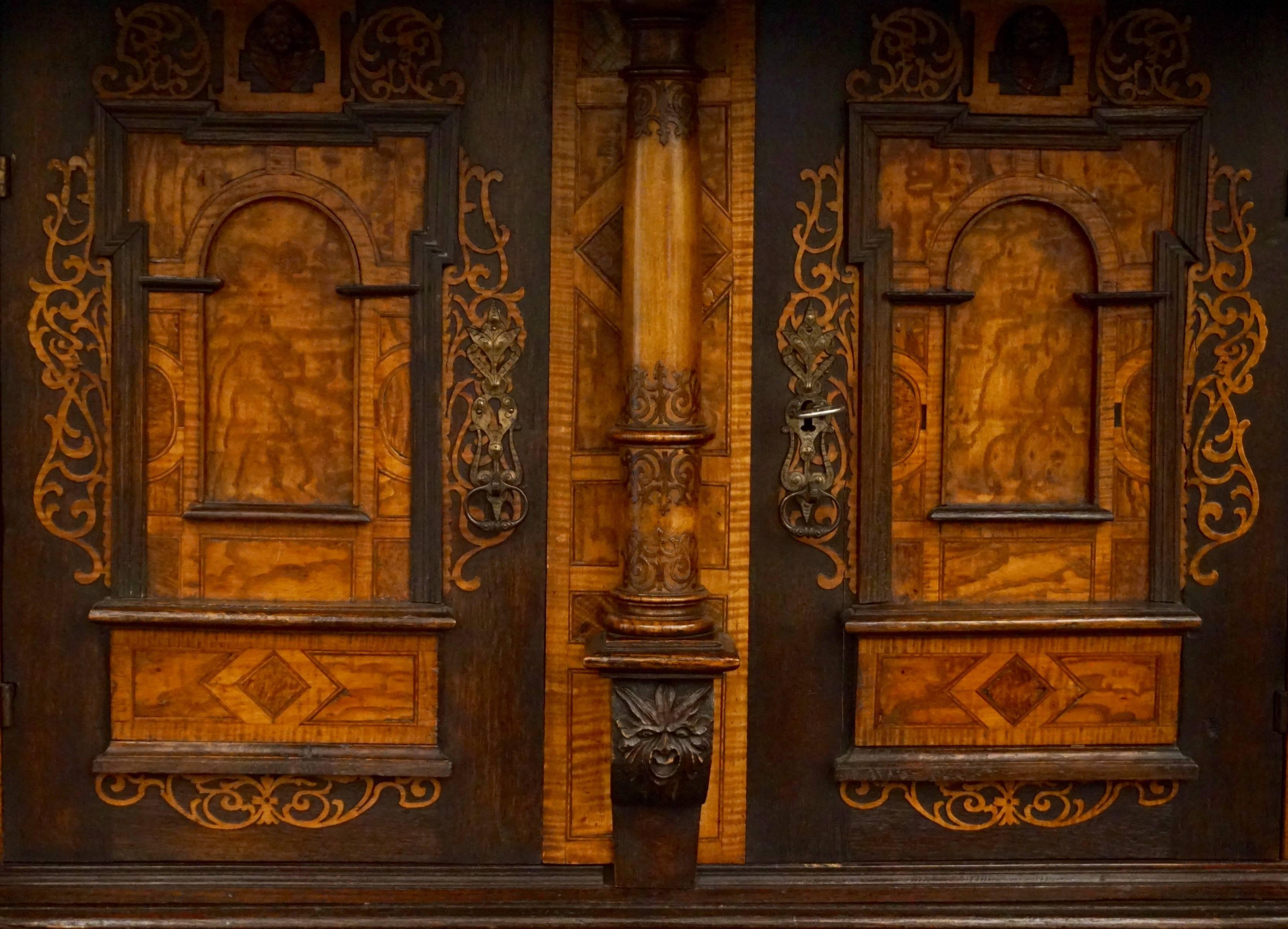 French 18th-19th Century Inlaid Alsatian Deux Corps Sideboard Armoire, Louis XIV