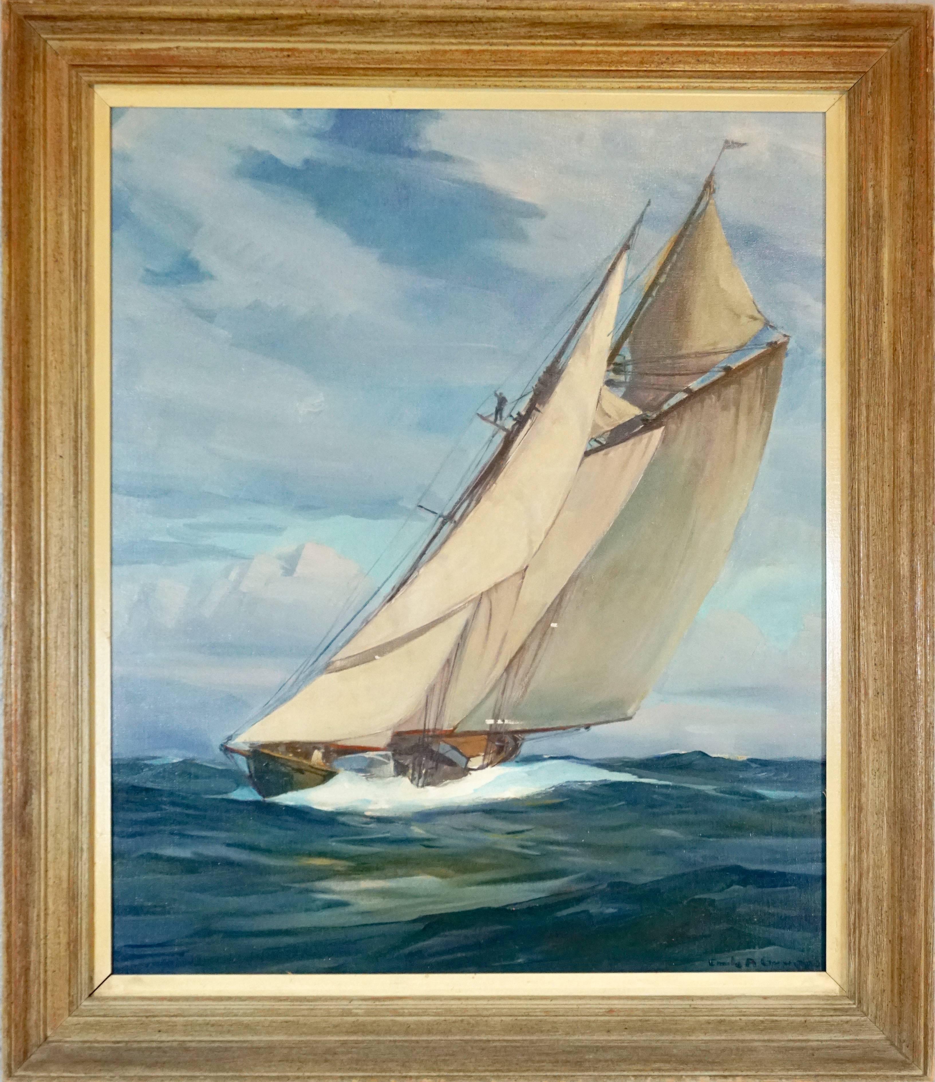 Emile Albert Gruppe "The Henry Ford Schooner" Early painting of Gloucesters most famous fishing and racing schooner.

Oil on canvas

Measures: Canvas 25-30 inches
Frame 31-36 inches

Condition: Excellent. Unlined. No cracking,