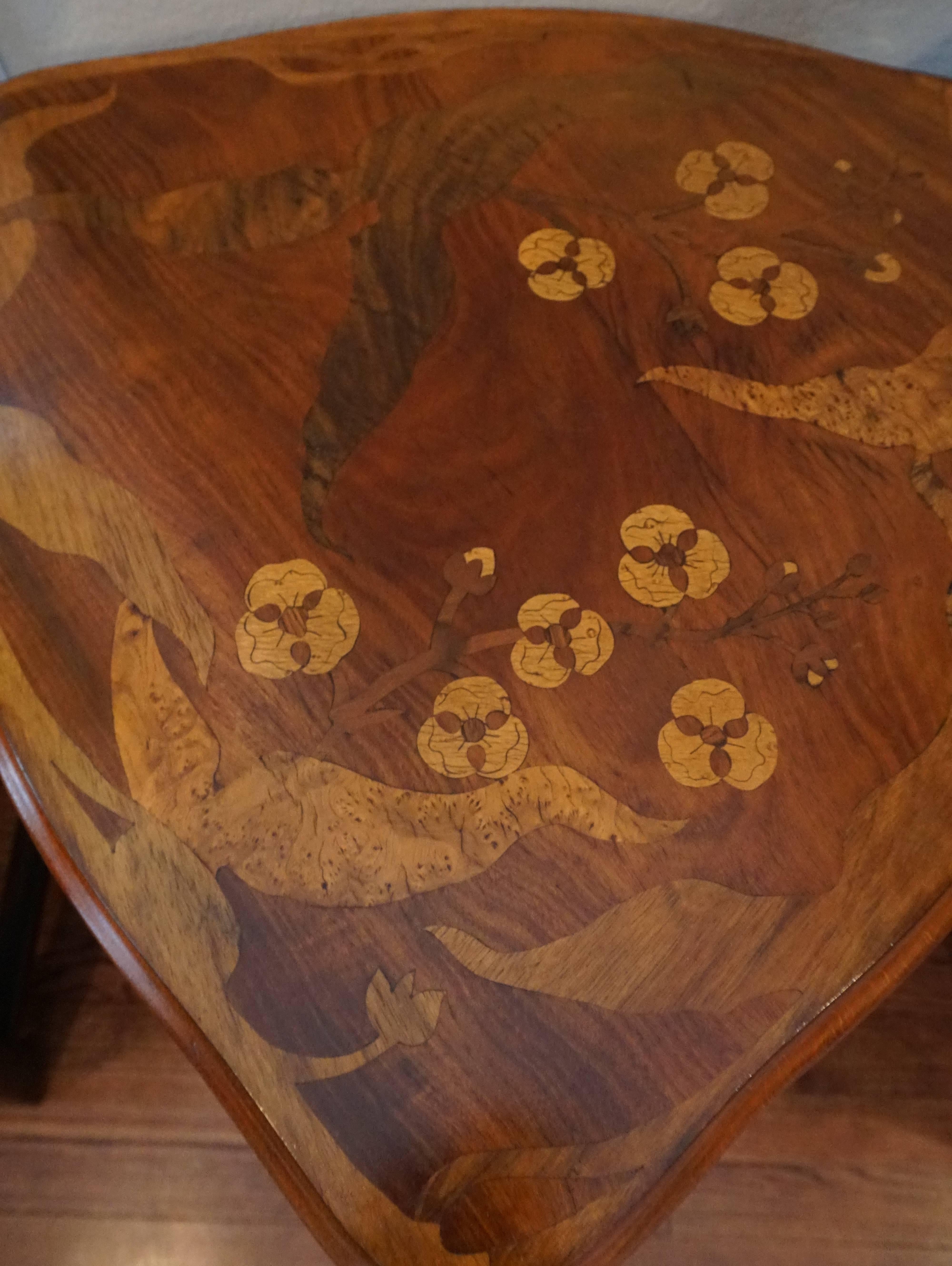 Hand-Crafted Art Nouveau Marquetry Gueridon Table Stand with Dragonflies, circa 1900