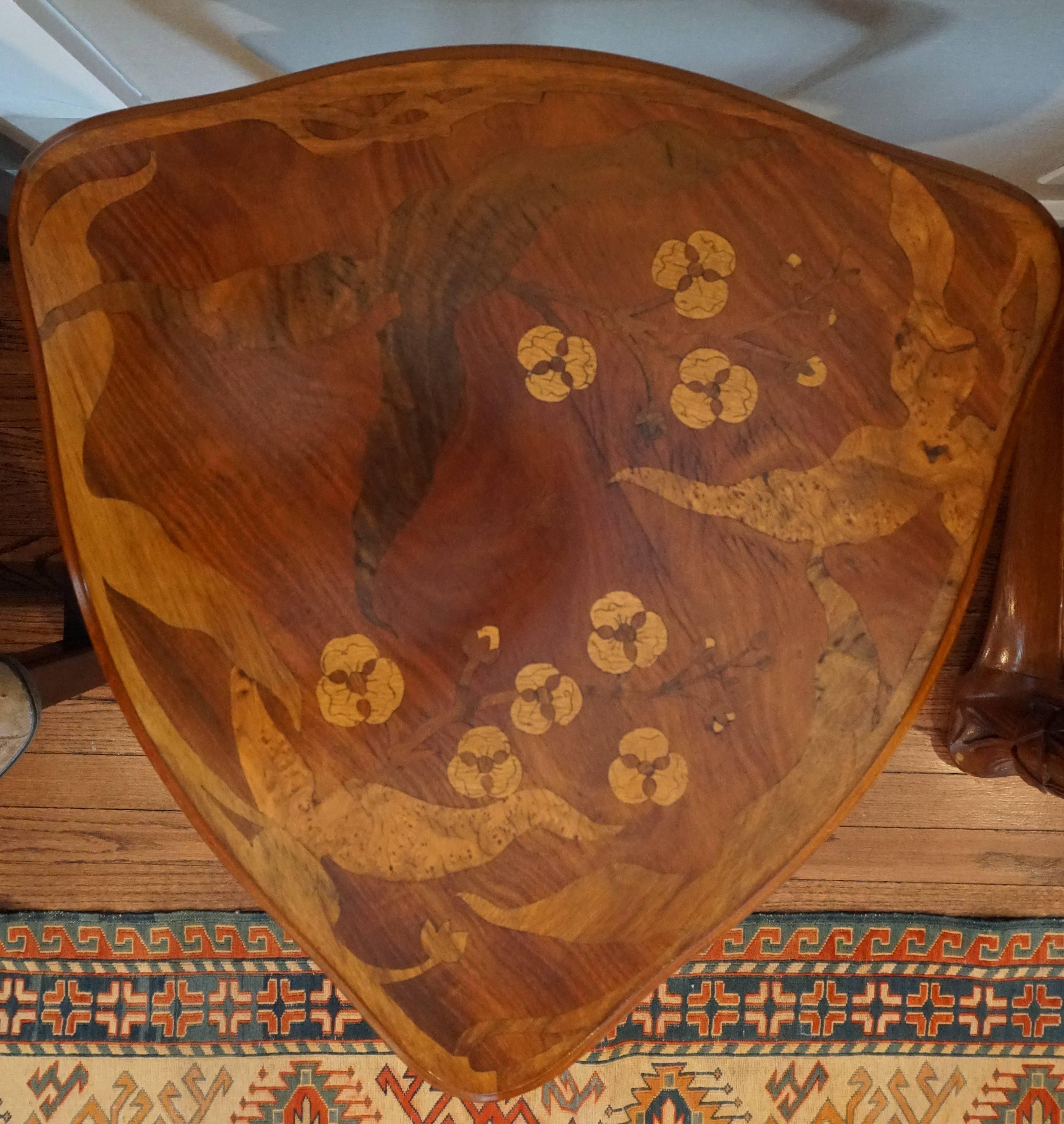 Art Nouveau Marquetry Gueridon Table Stand with Dragonflies, circa 1900 In Good Condition In Dallas, TX