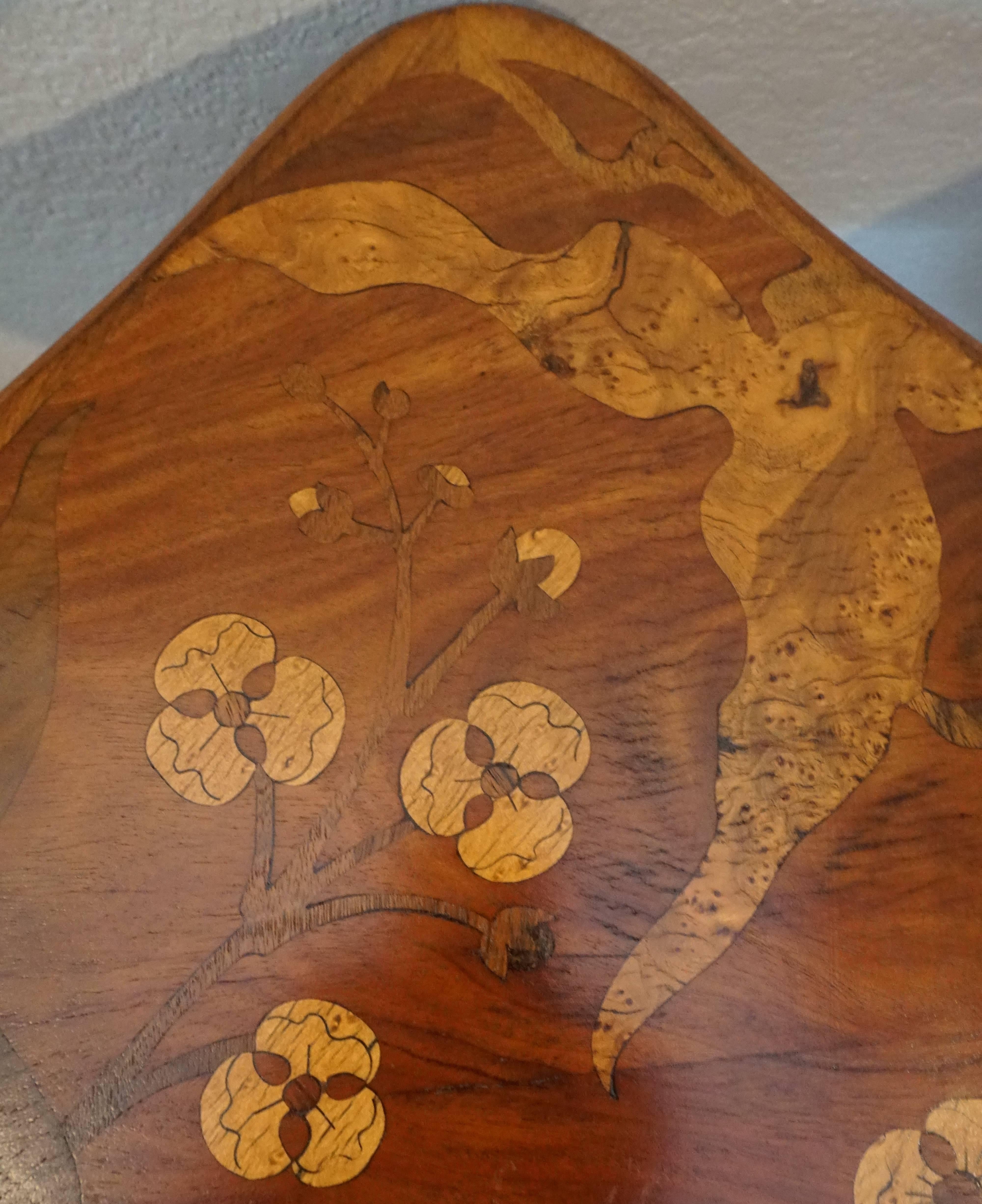 Wood Art Nouveau Marquetry Gueridon Table Stand with Dragonflies, circa 1900