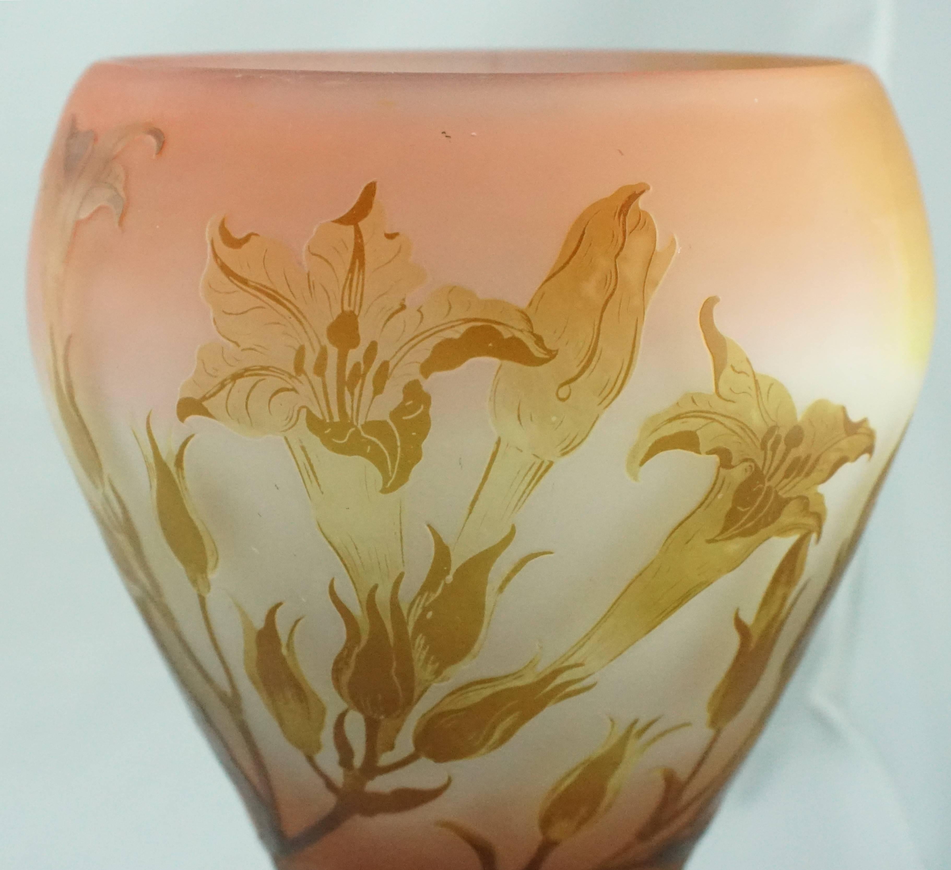 Emile Galle Large Window Pane Cameo Lily Vase In Excellent Condition In Dallas, TX