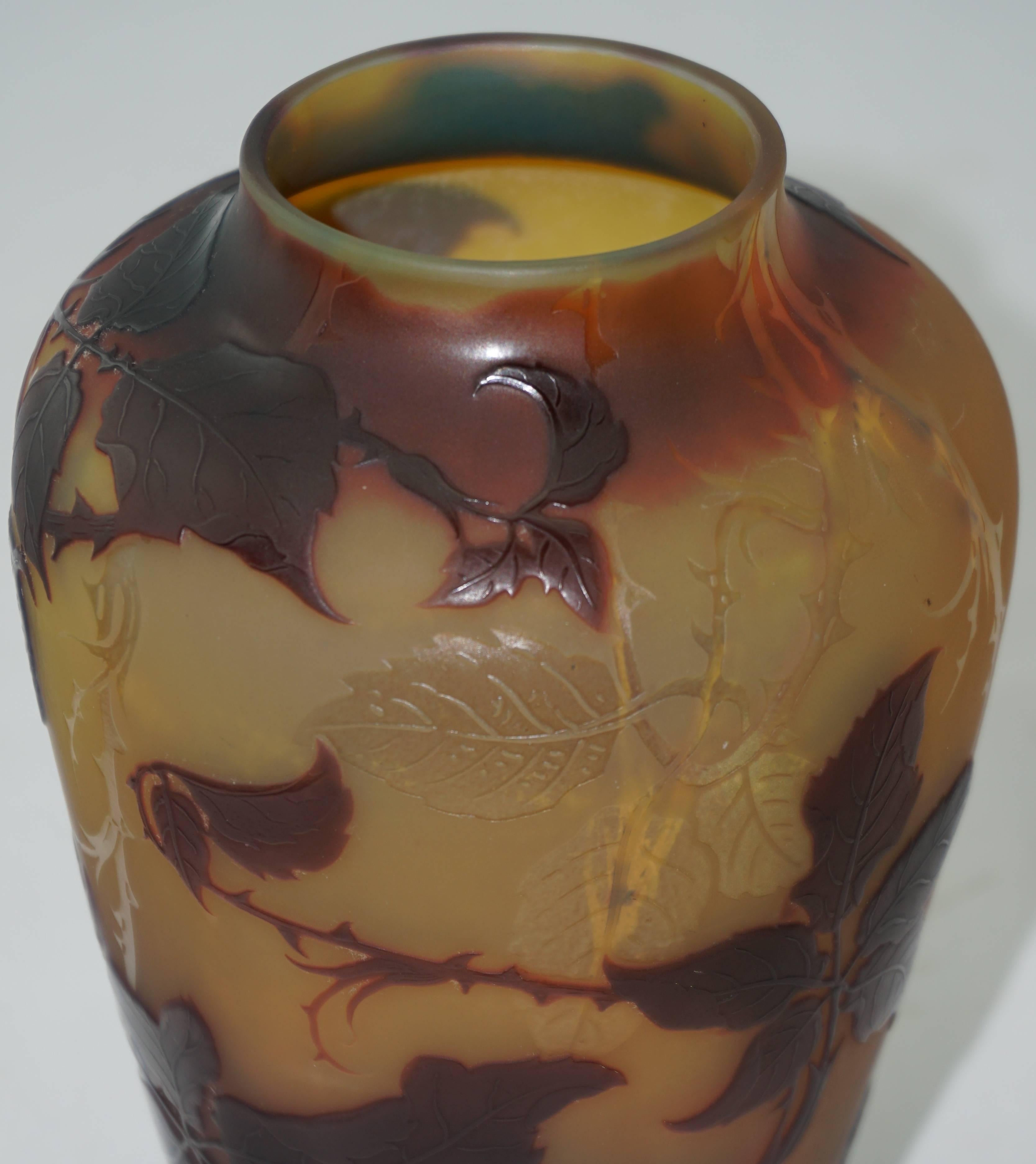 French D'Argental Cameo Paul Nicolas Butterfly Carved Vase, circa 1910