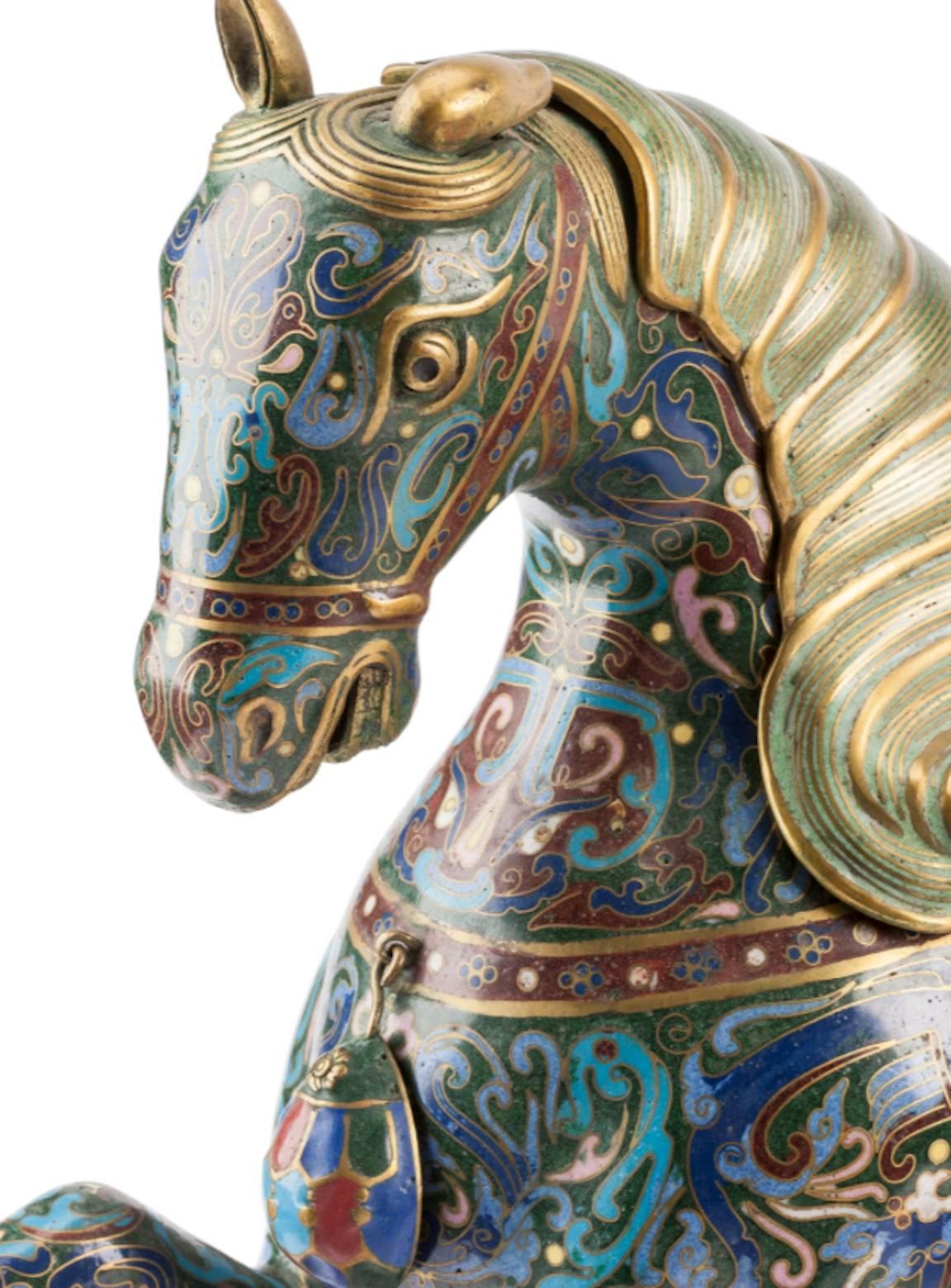 Chinoiserie Chinese Cloisonné Horses on Stands