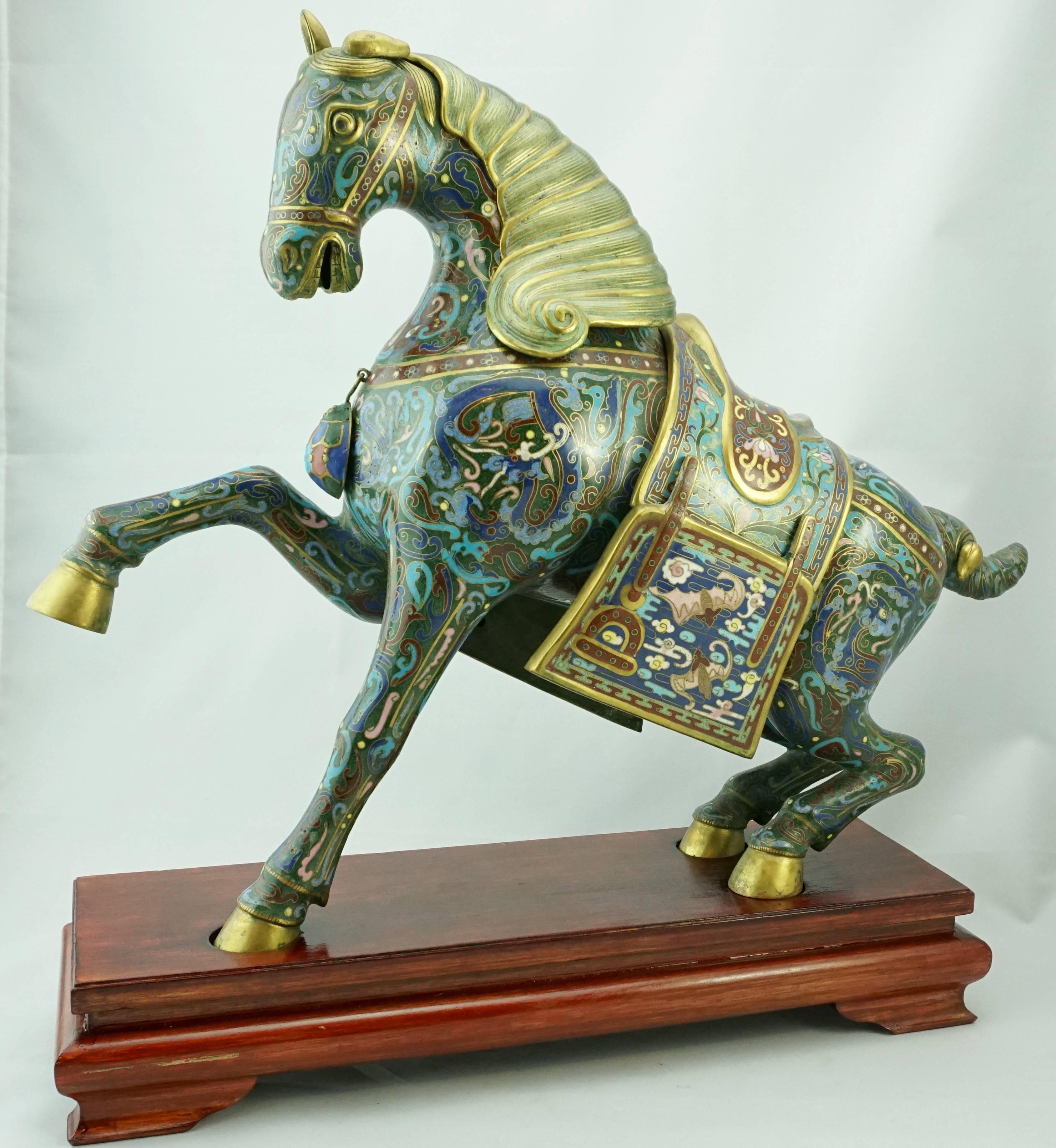 Cloissoné Chinese Cloisonné Horses on Stands