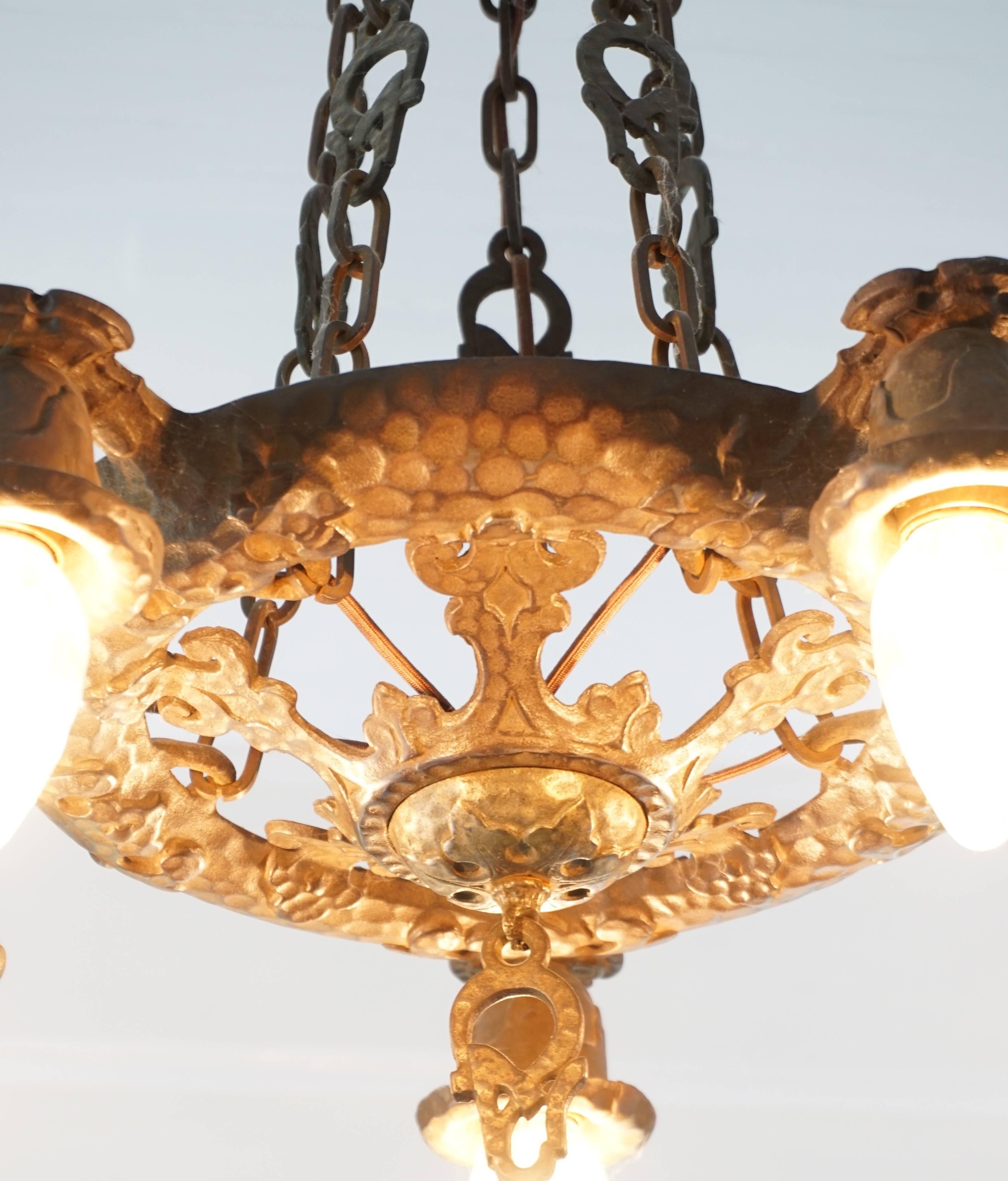 American Arts & Crafts Wrought Iron Hammered Chandelier, circa 1900