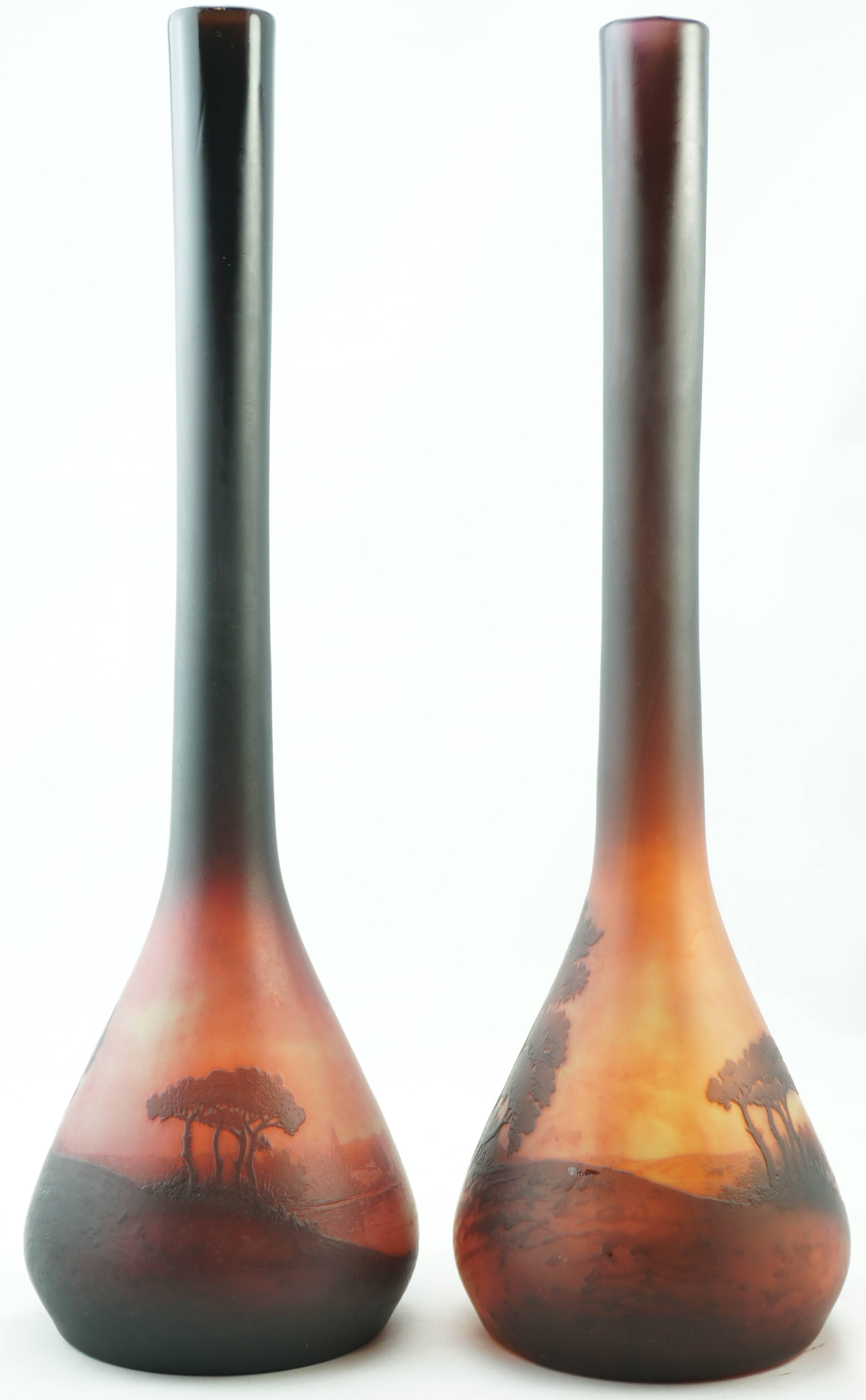 Art déco Paire de vases d'Argental Sait Louis Paul Nicolas Cameo scéniques