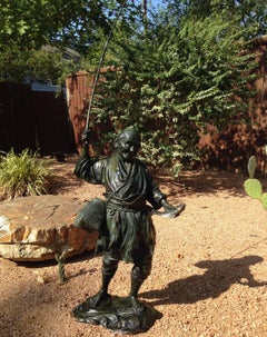 Meiji Period Japanese Bronze Fisherman Genryusai Seiya