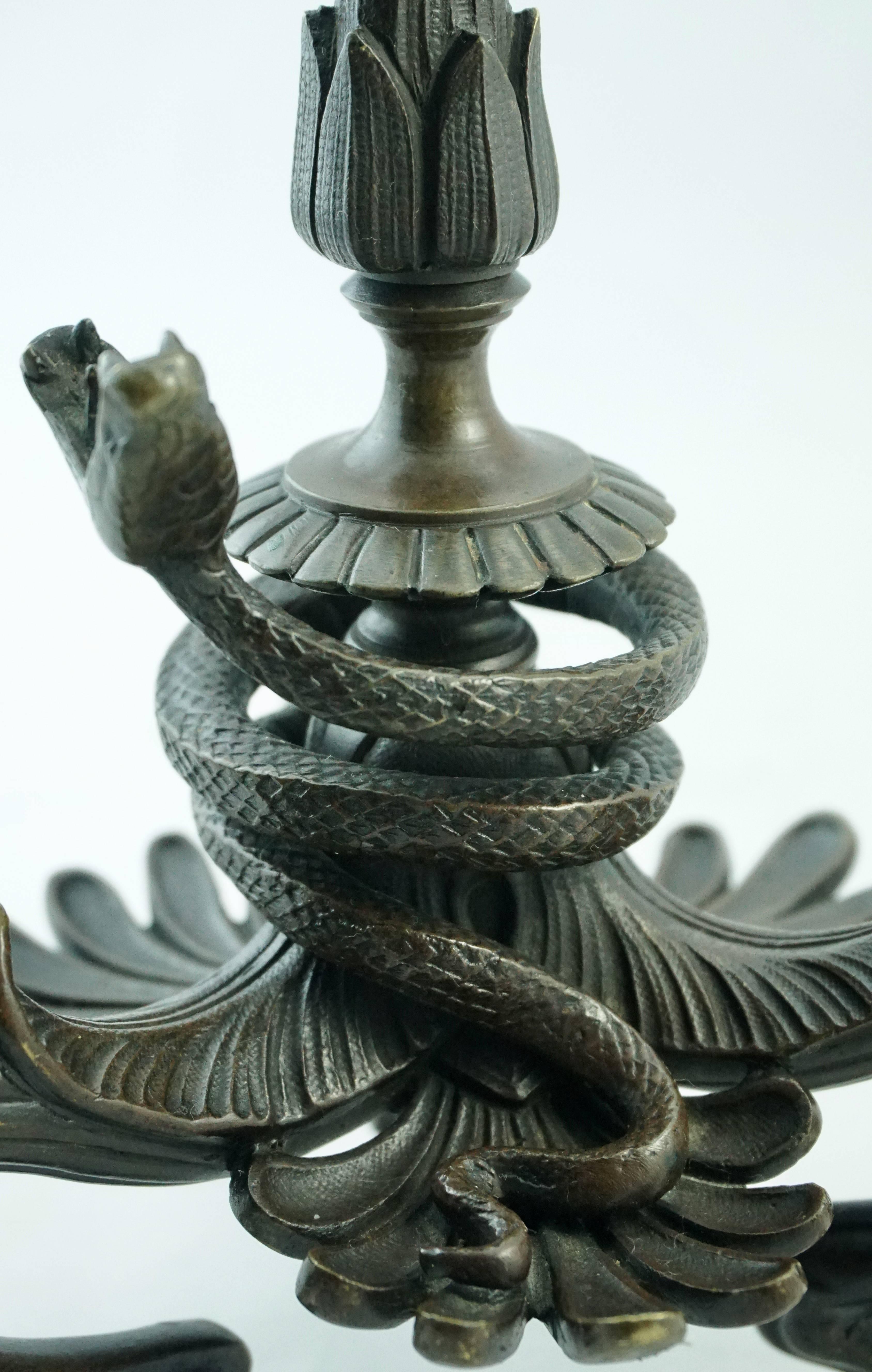 Mid-19th Century Victor Paillard Pair of Bronze Snake and Mouse Candelabra