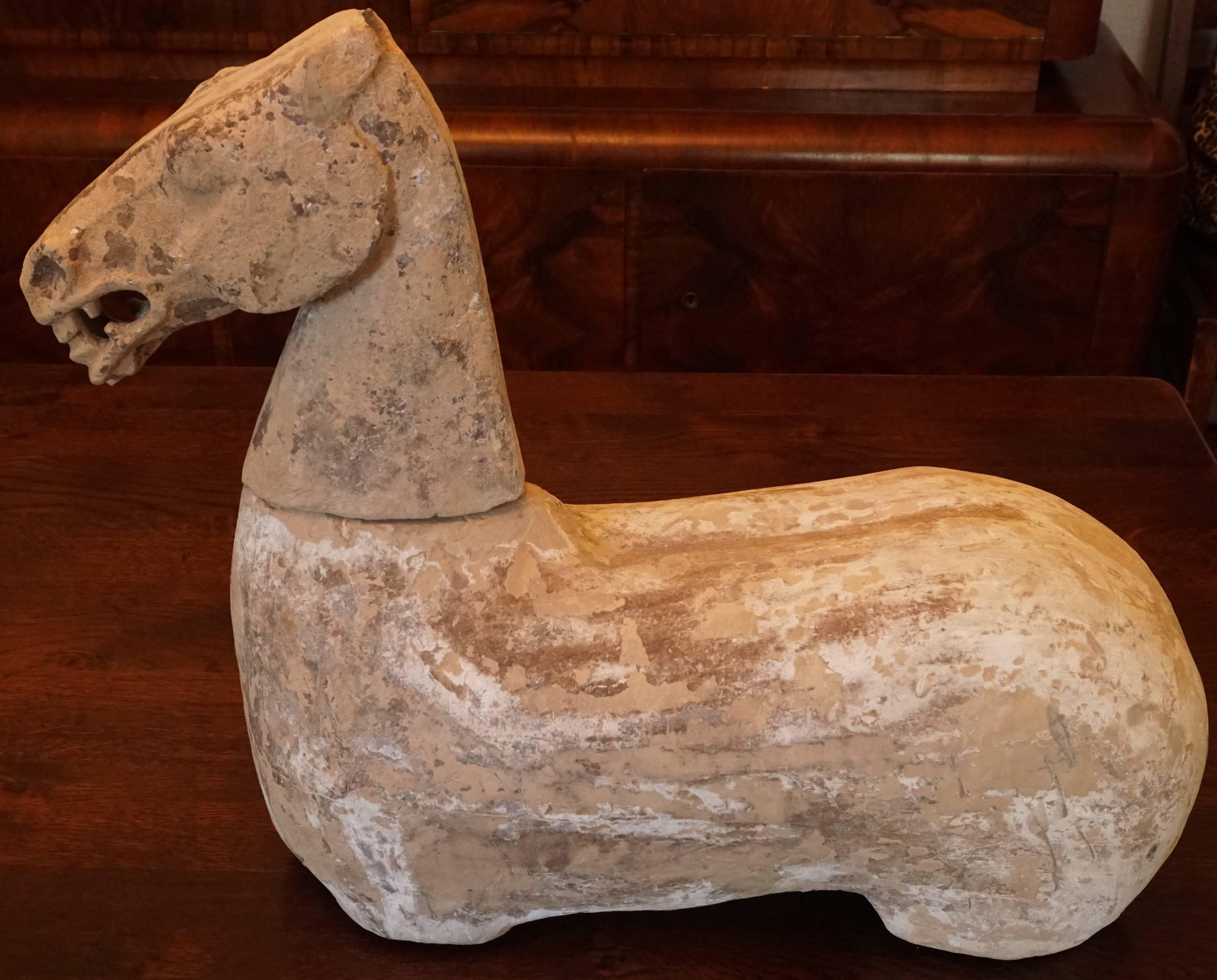 Archaistic Large Chinese Han Style Terracotta Horse Figure