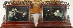 Pair of Large Chinese Republic Period Hardstone Jade Mounted Reversible Screens