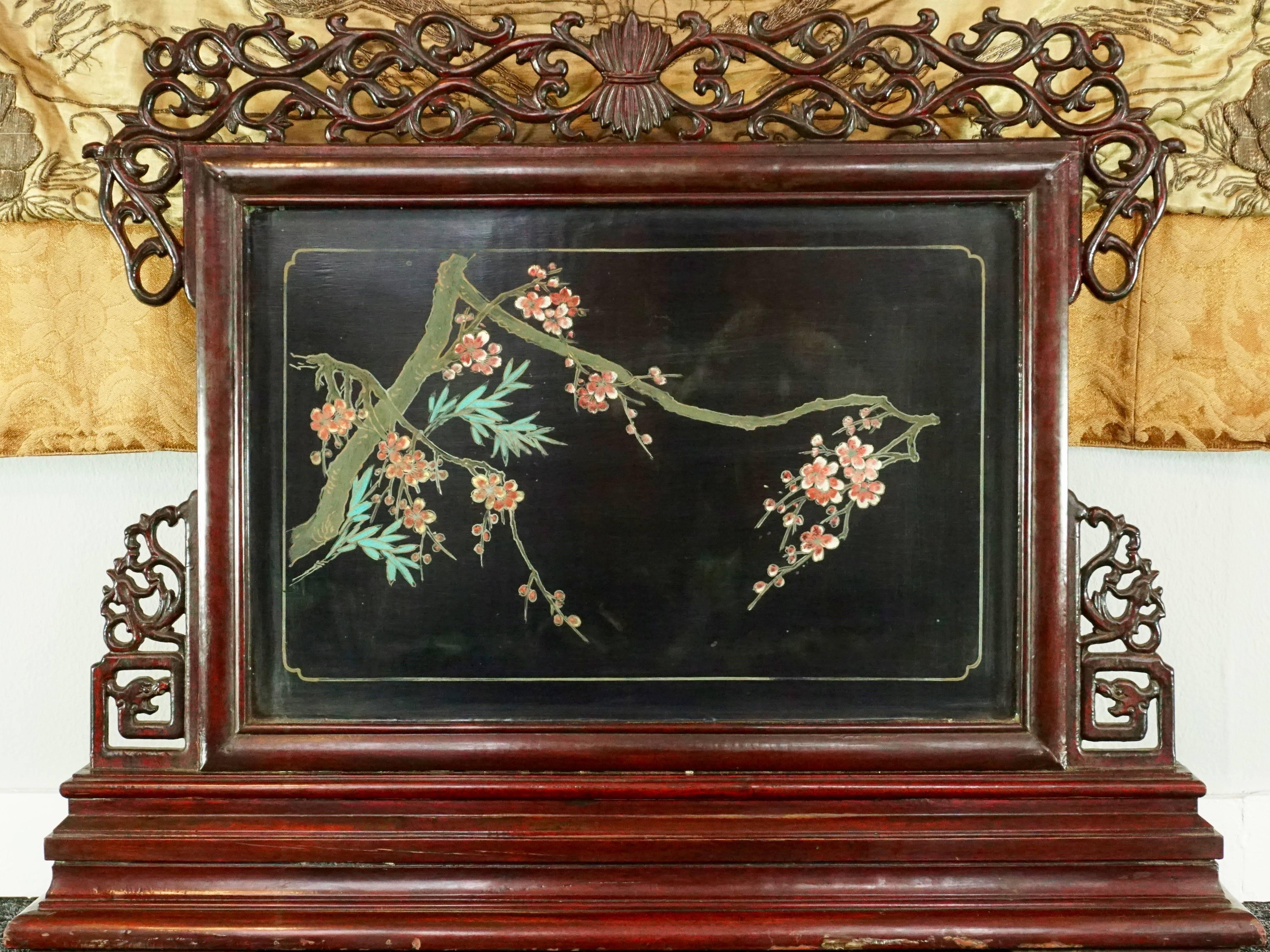 Early 20th Century Pair of Large Chinese Republic Period Hardstone Jade Mounted Reversible Screens