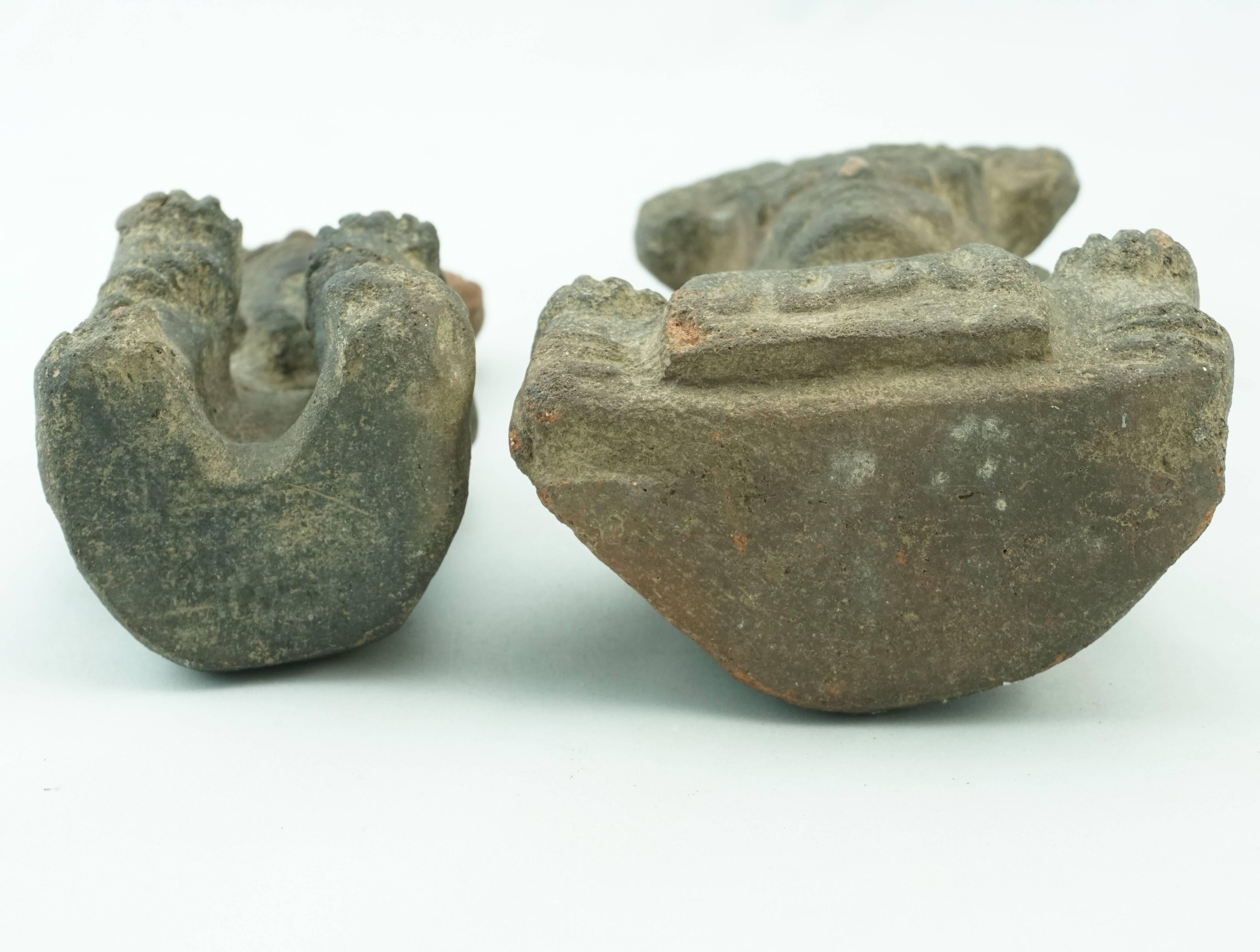 Mexican Two Pre Colombian Aztec Carved Volcanic Stone Figures with Headdress