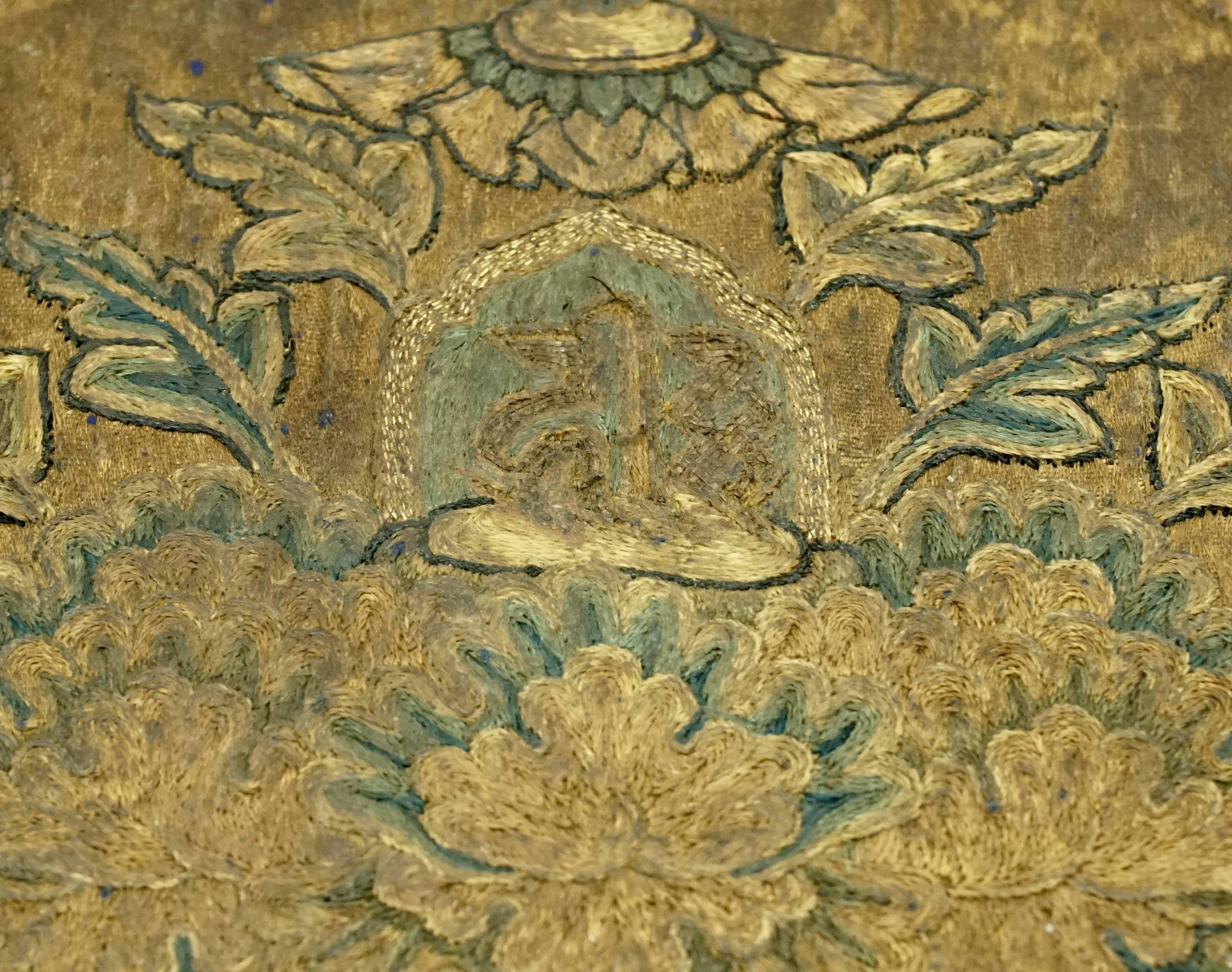 17th Century Tibetan Embroidered Silk and Wood Carved Buddha Stupa 3