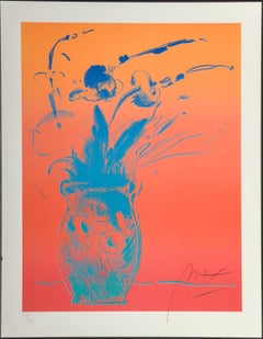 Peter Max Blue Vase Original Signed and Stamped Lithograph, 1981