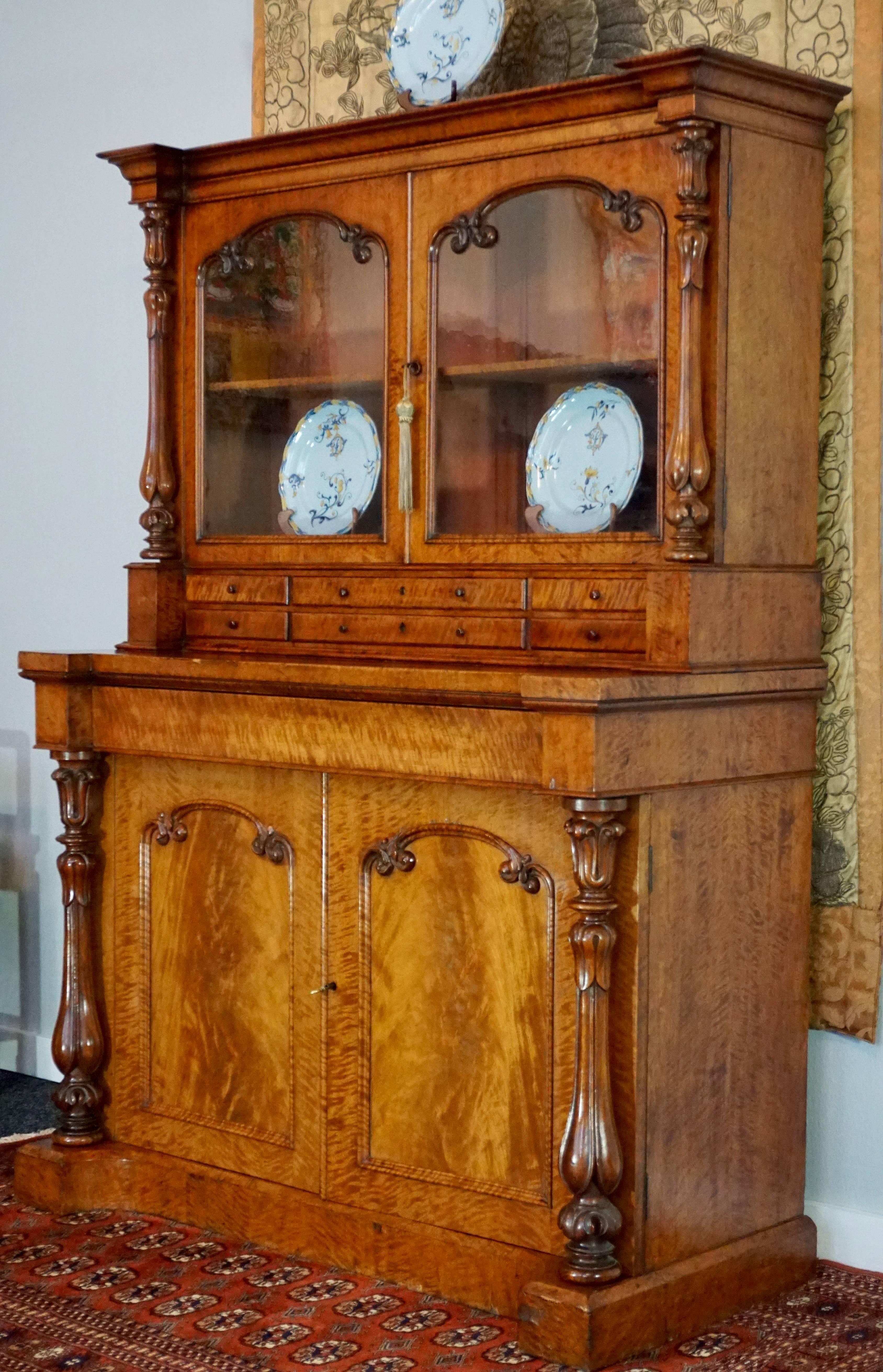 Veneer English Victorian Flame Mahogany Bookcase